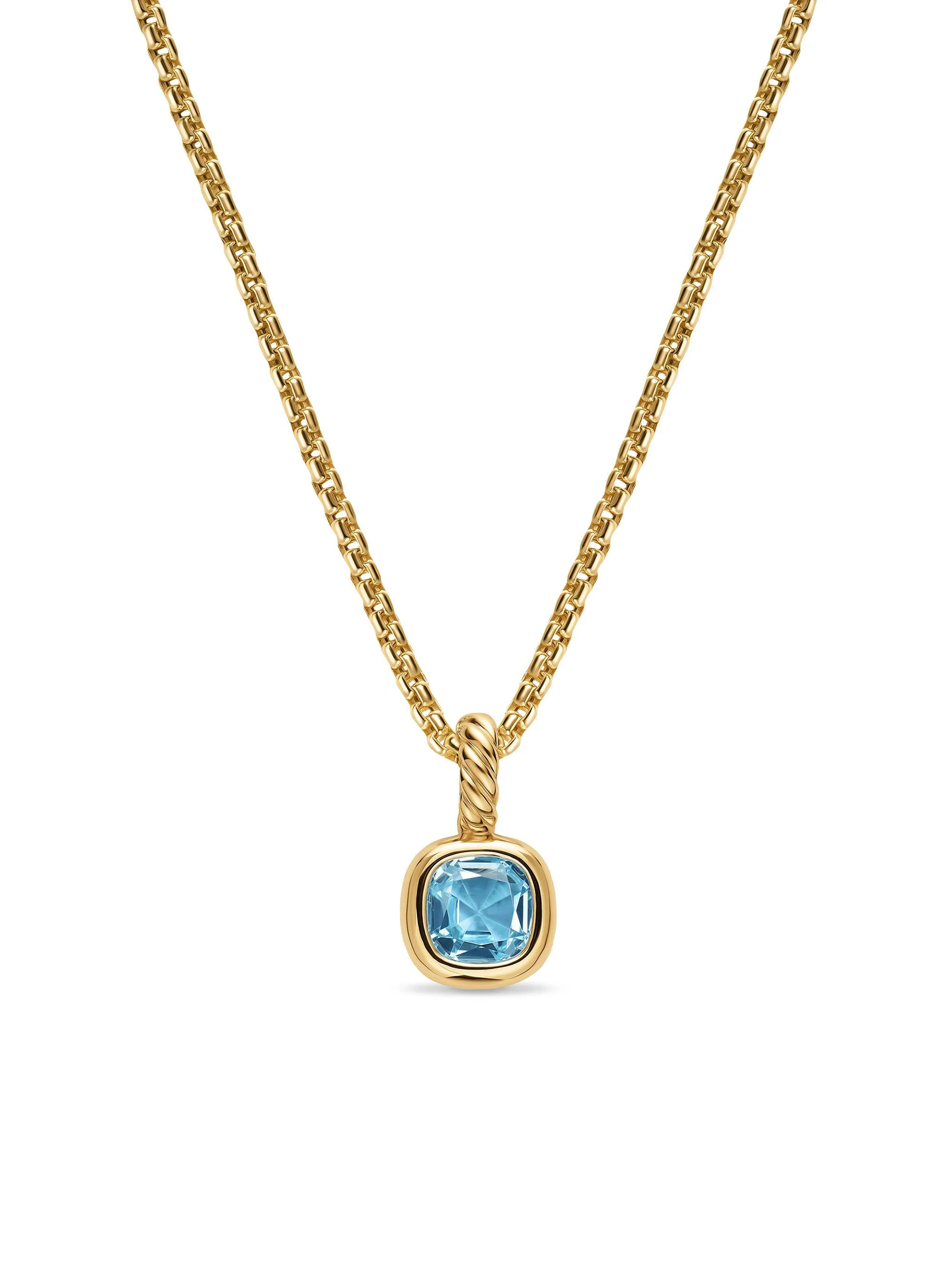 Women's Mini Cushion Cut Amulet in 18K Yellow Gold - Sky Blue Topaz - 1