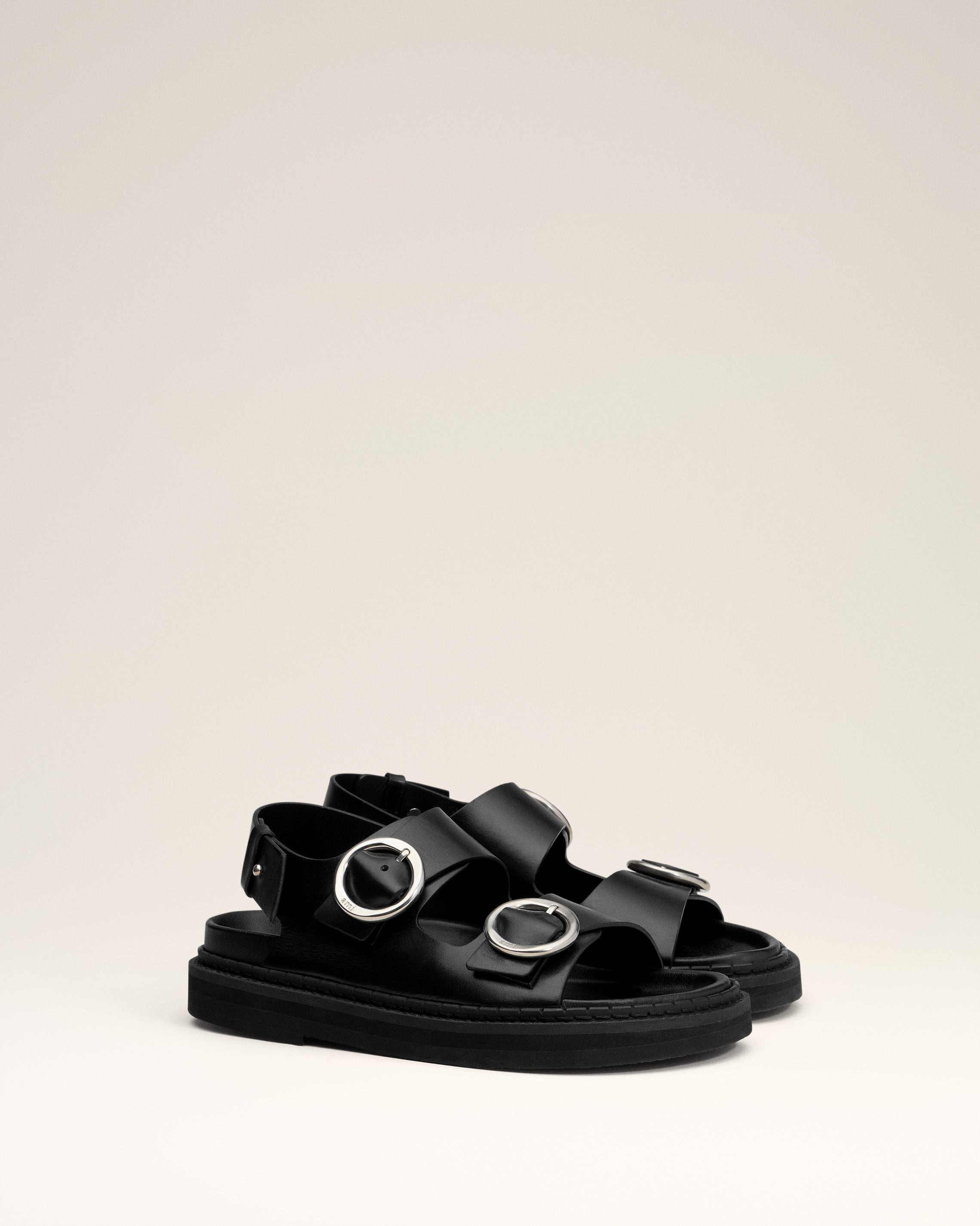 BLACK LEATHER FUSSBET MIDI SANDALS - 3