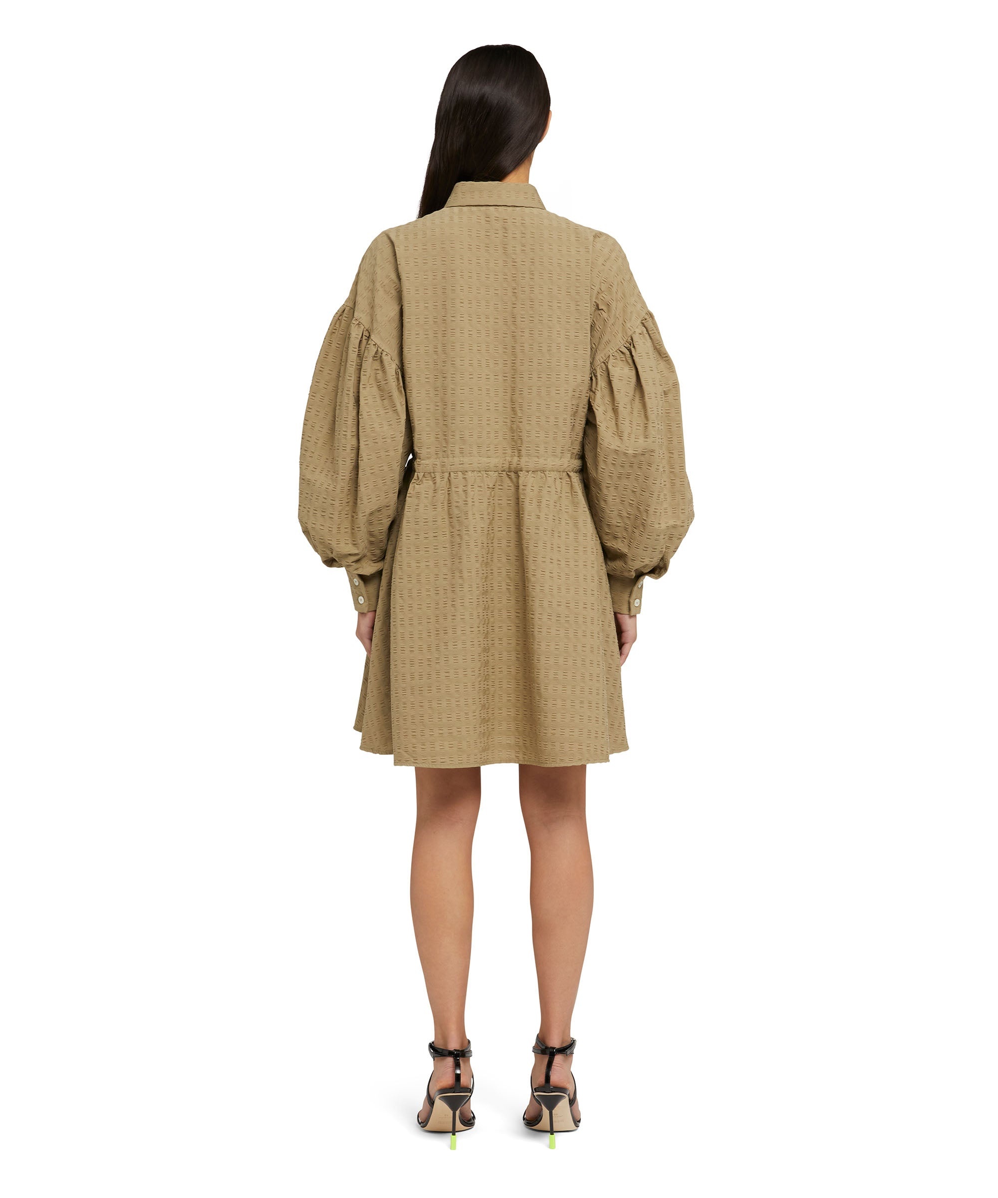 Cotton seersucker short dress with adjustable waistline - 3