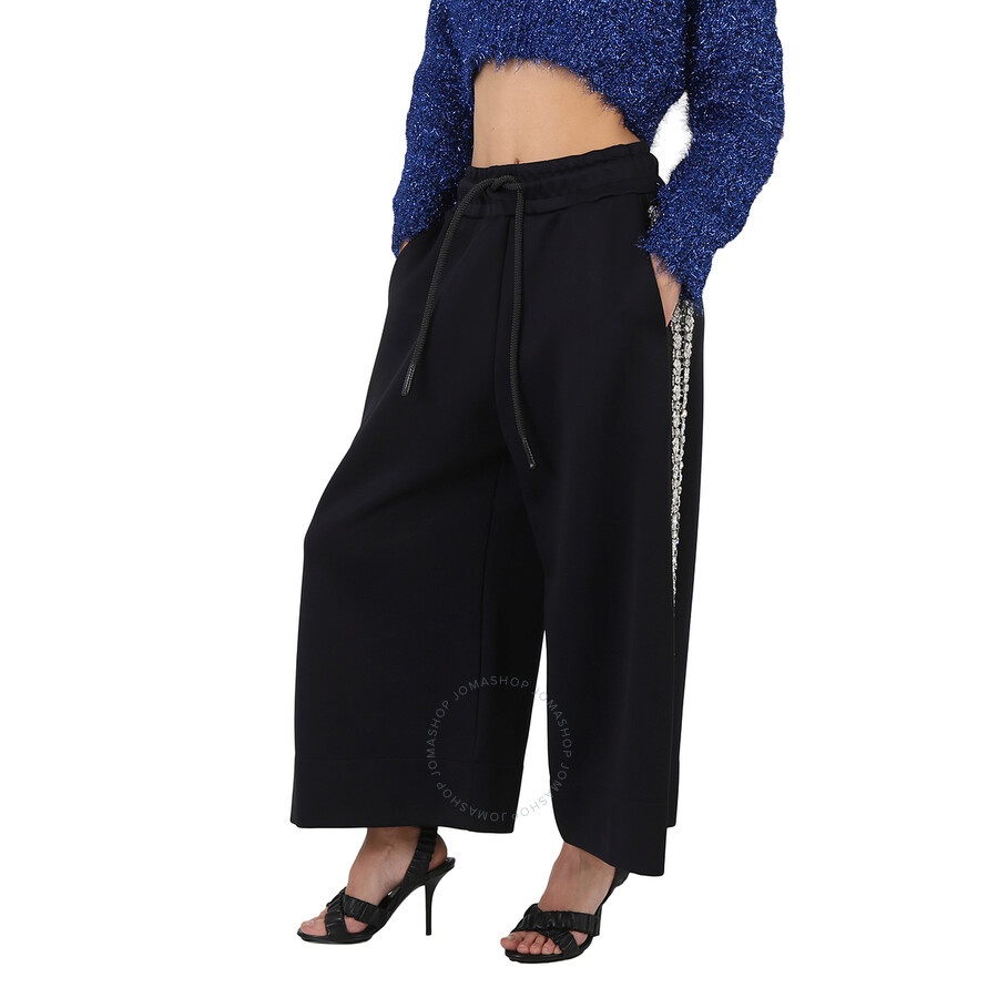 Burberry Ladies Black Crystal Detail Wide-leg Jersey Cropped Track Pants - 5