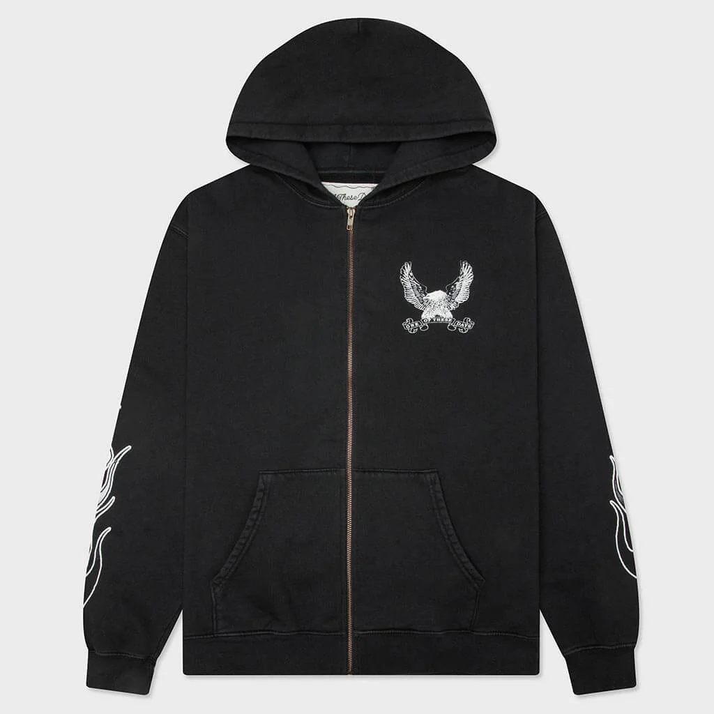 AN AMERICAN ORIGINAL ZIP HOODIE - SUN FADED BLACK - 1