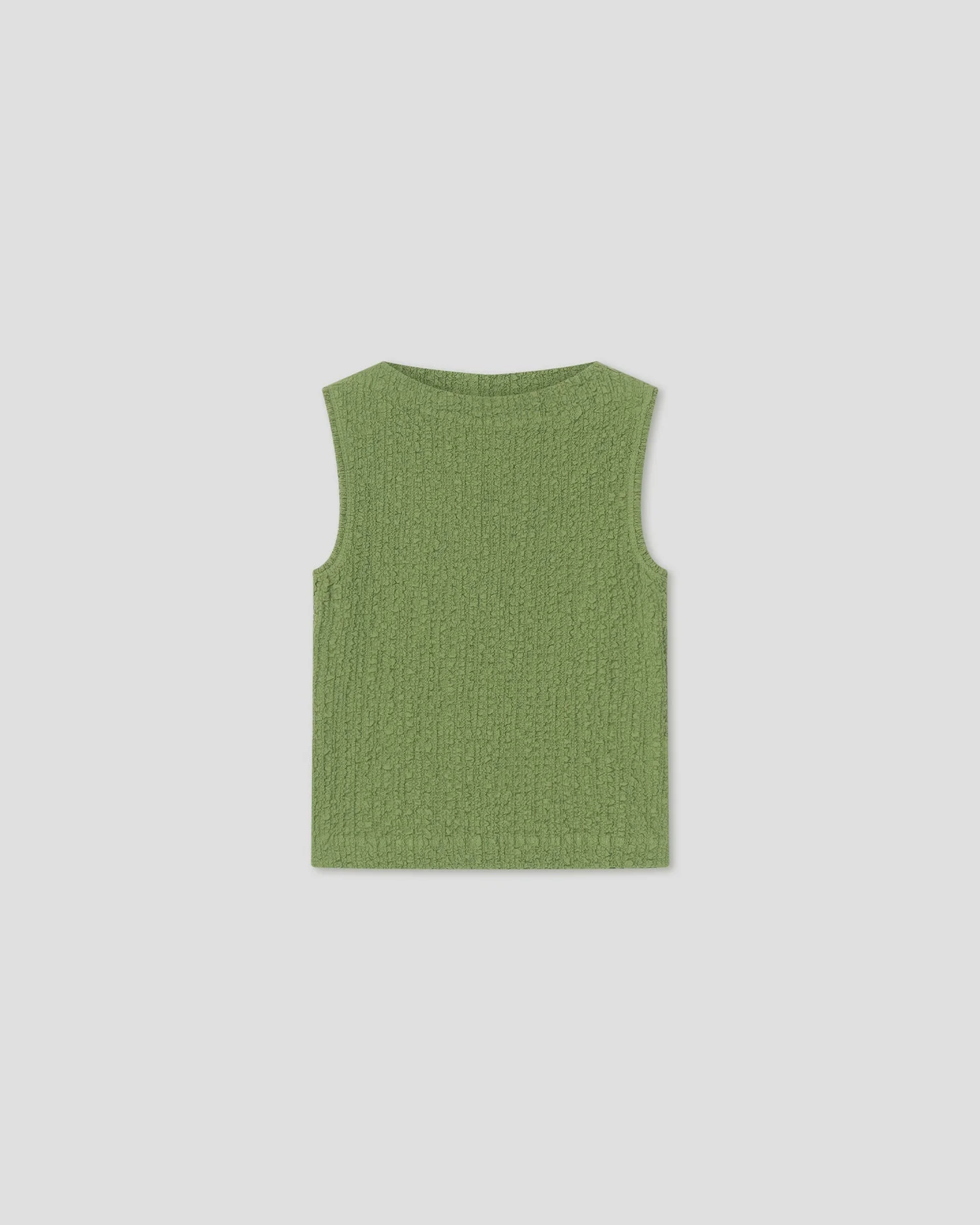 Cotton Seersucker High-Neck Sleeveless Top - 1