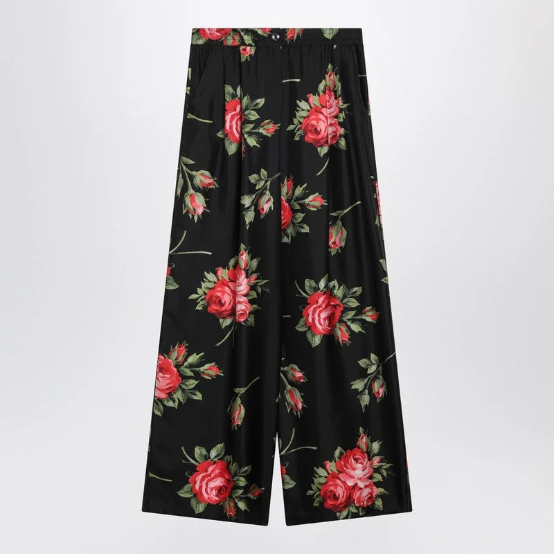 Dolce&Gabbana Wide Twill Trousers With Rose Bouquet Print Women - 1