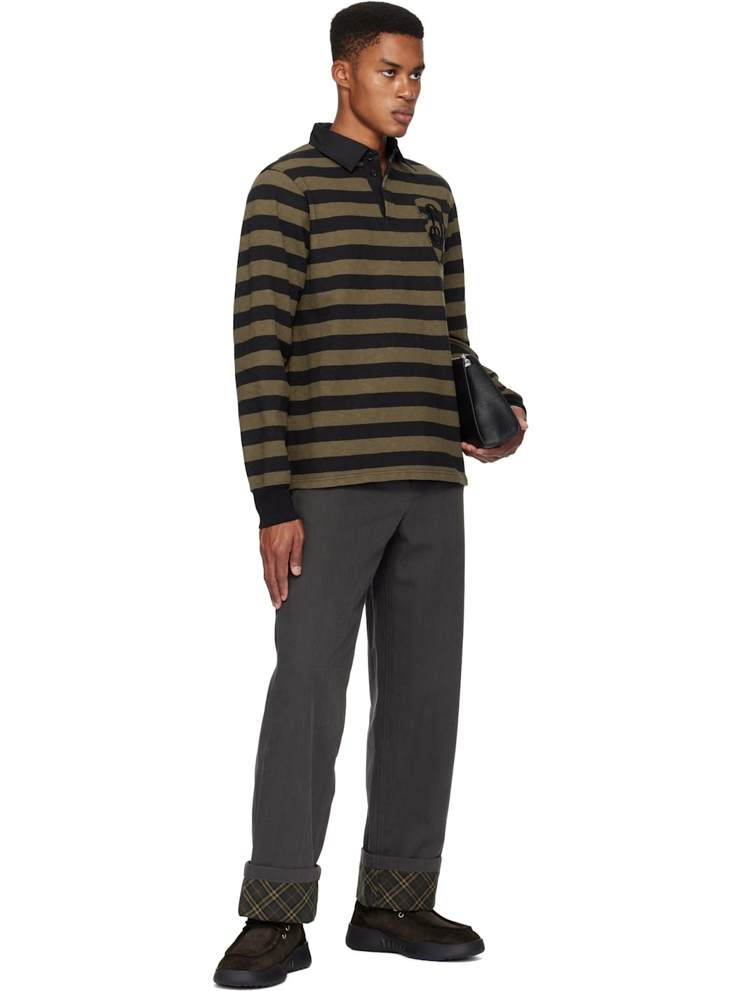 Khaki Long-Sleeve Striped Cotton Polo - 5