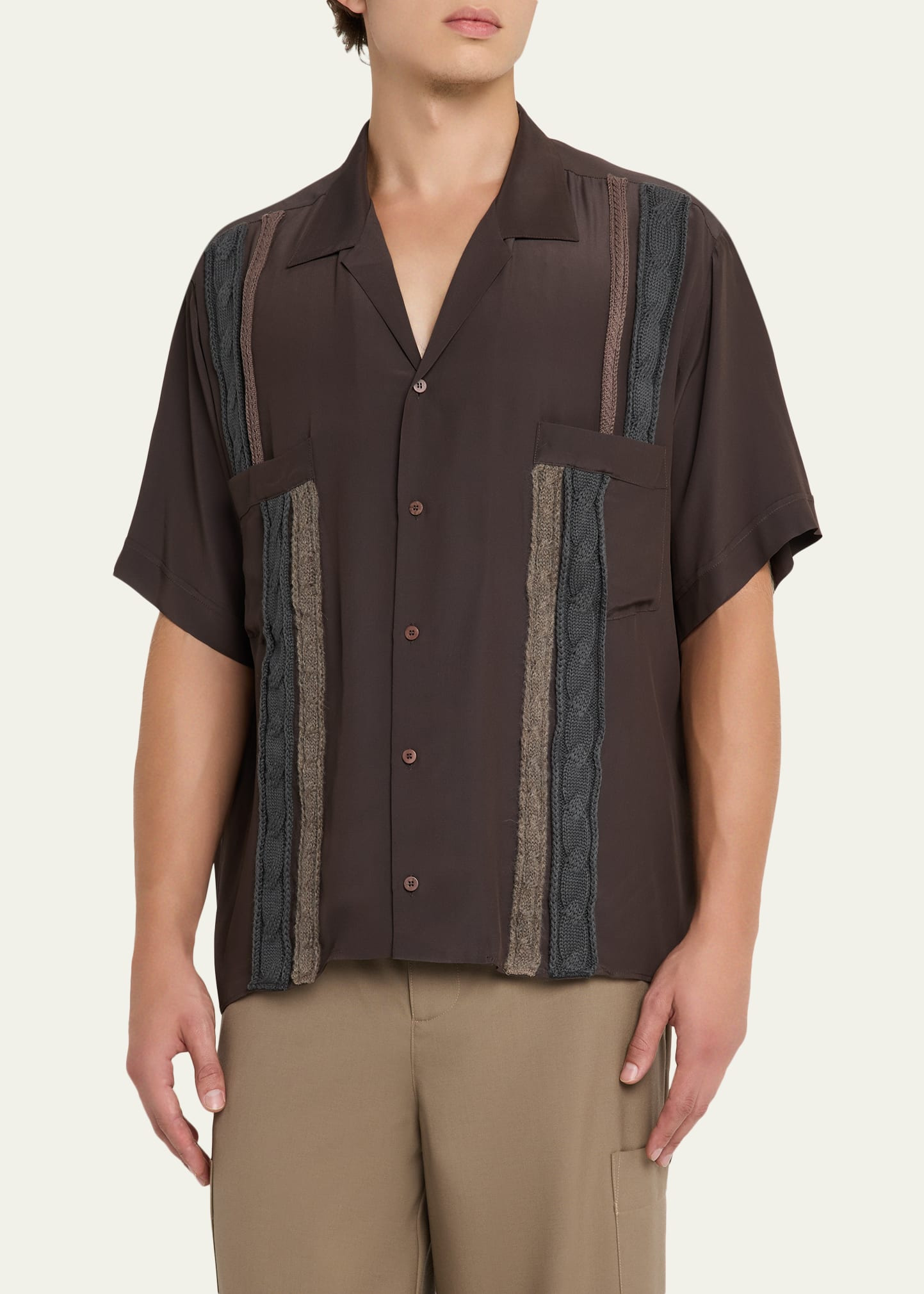 Men's Vertical Embroidered Short-Sleeve Shirt - 4