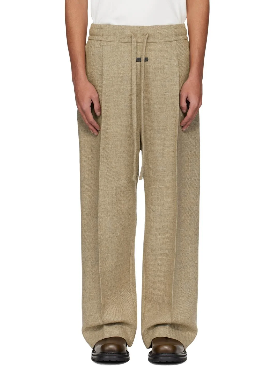 Taupe Drawstring Wide Leg Trousers - 1