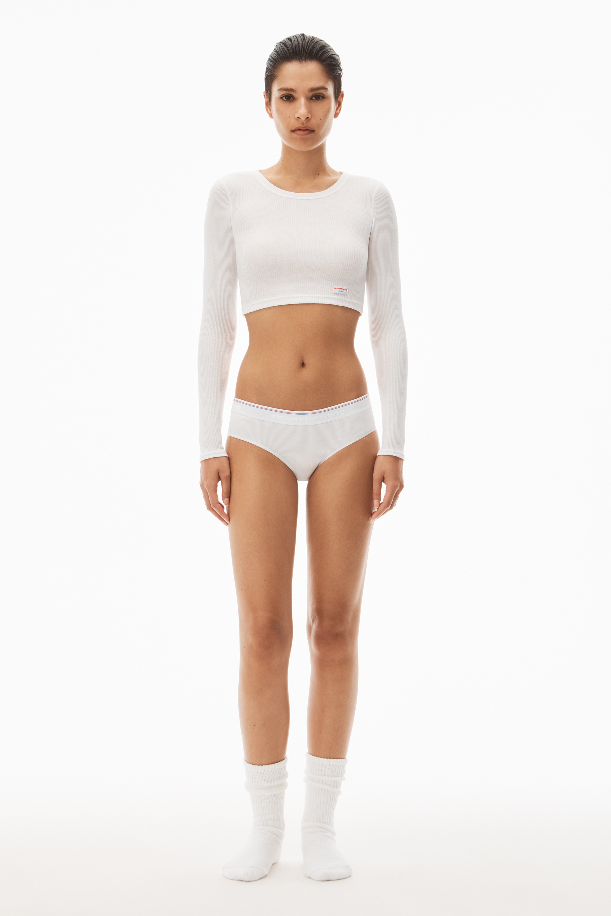 Cropped Long-Sleeve Tee in Ribbed Cotton Jersey - 5