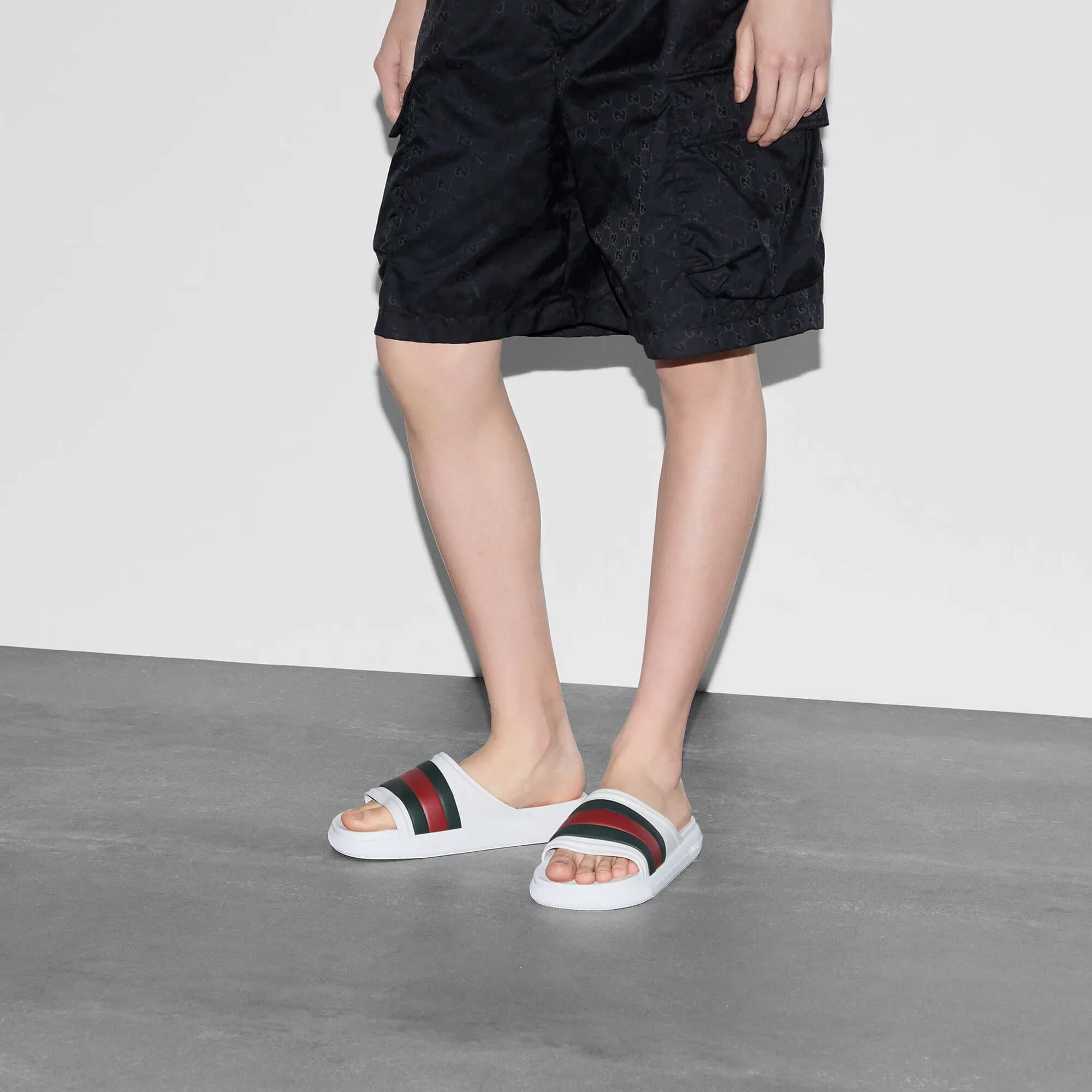 Gucci Web Rubber Slide Sandals - 3