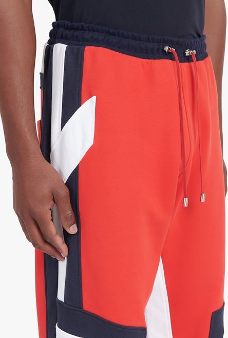 Red, navy blue and white eco-designed cotton sweatpants with embossed Balmain logo - 6