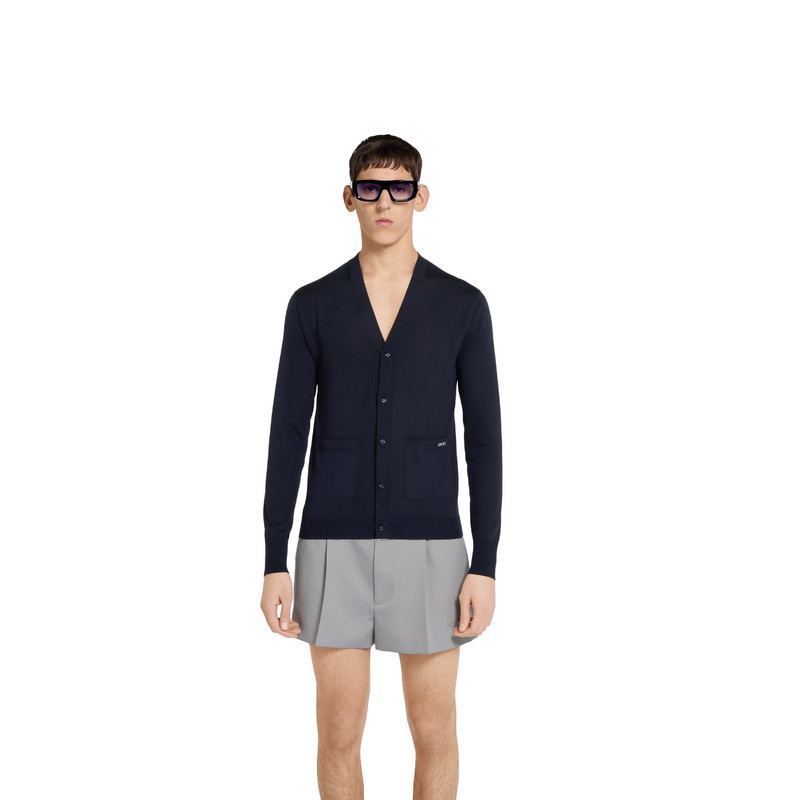 Fine wool knit cardigan with intarsia 3