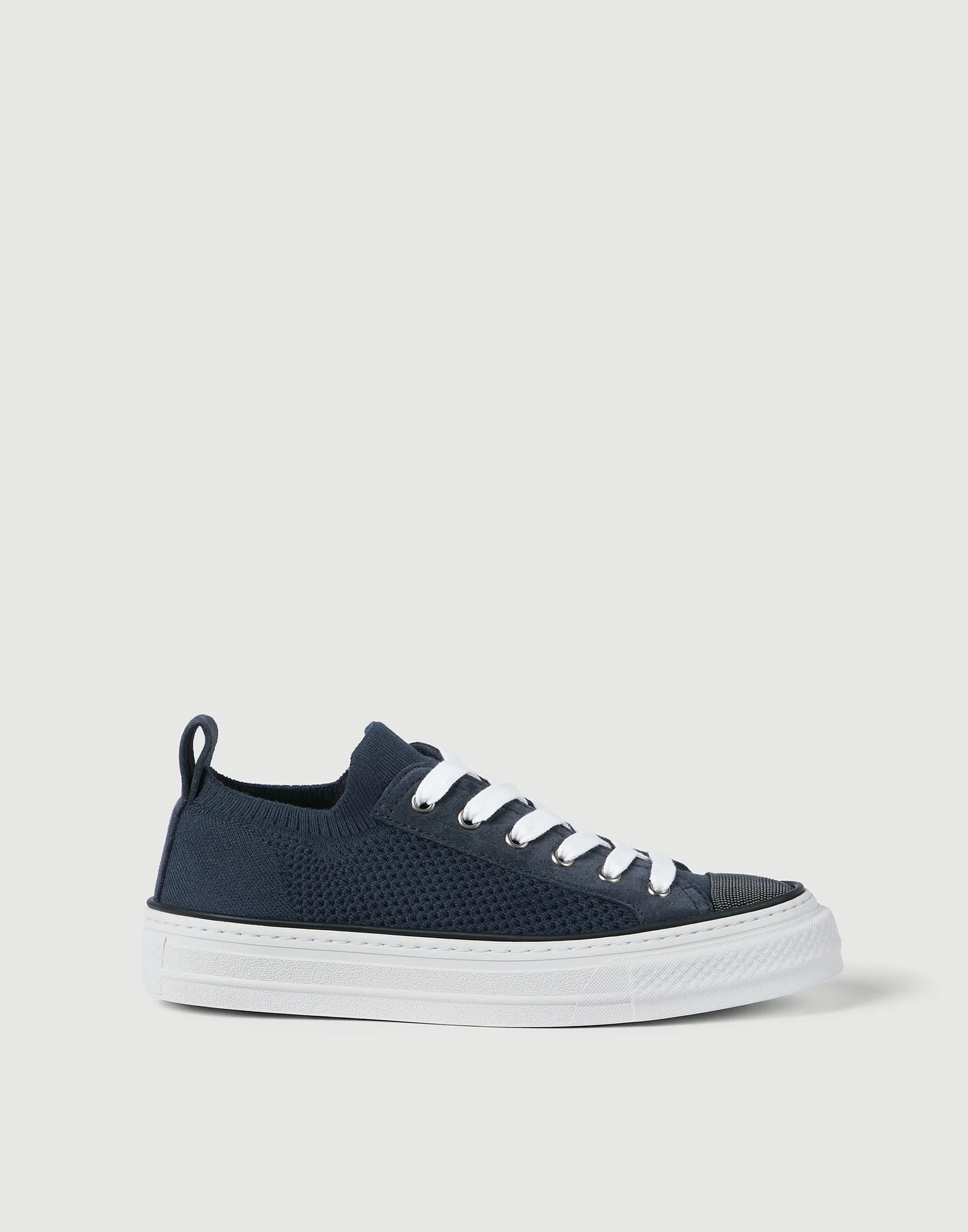 Cotton knit and suede sneakers with precious toe - 1