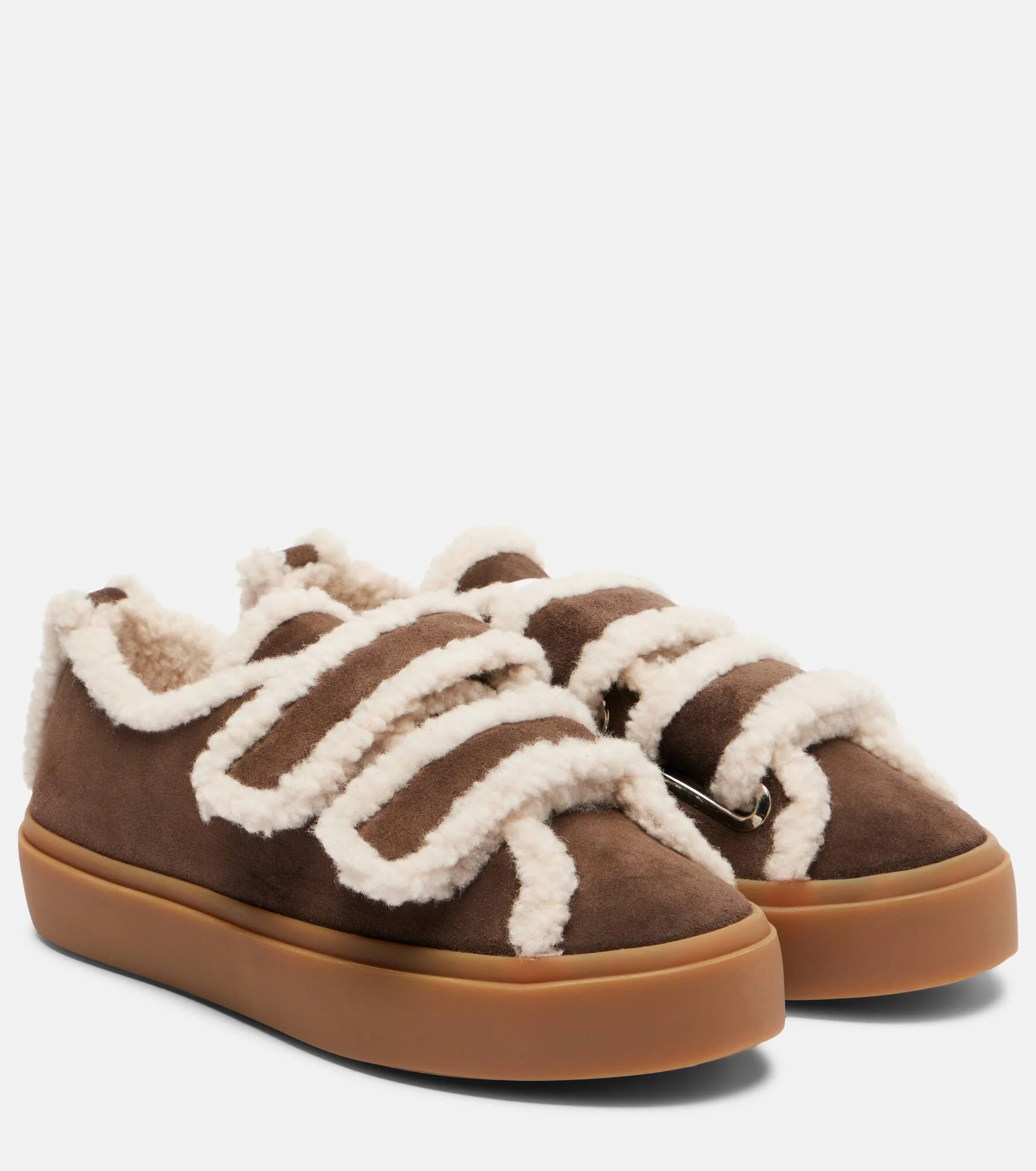 Shearling-trimmed suede low-top sneakers - 1