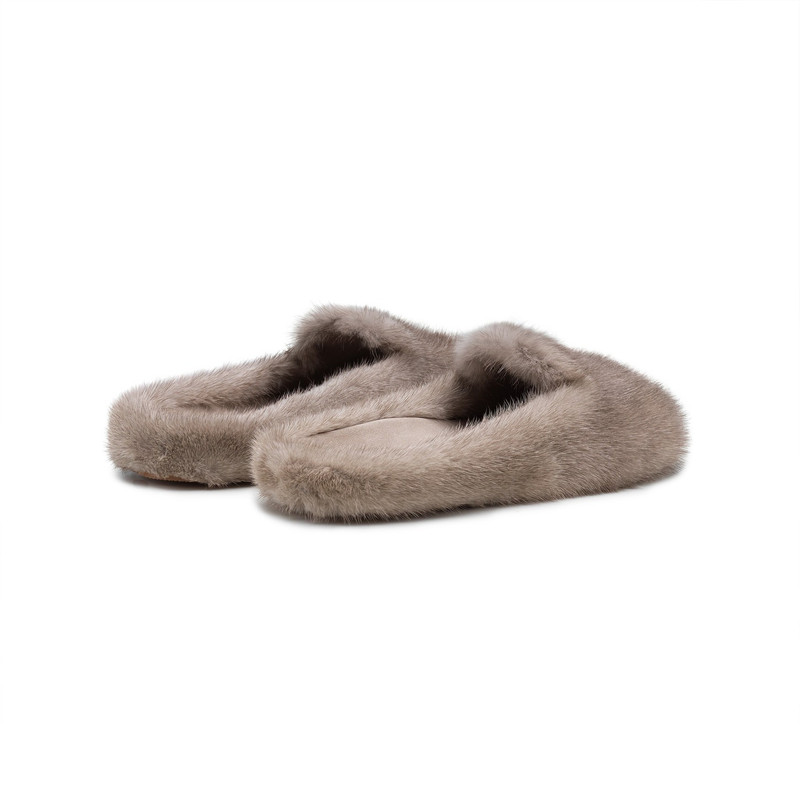 Santoni Women's natural mink slipper outlook