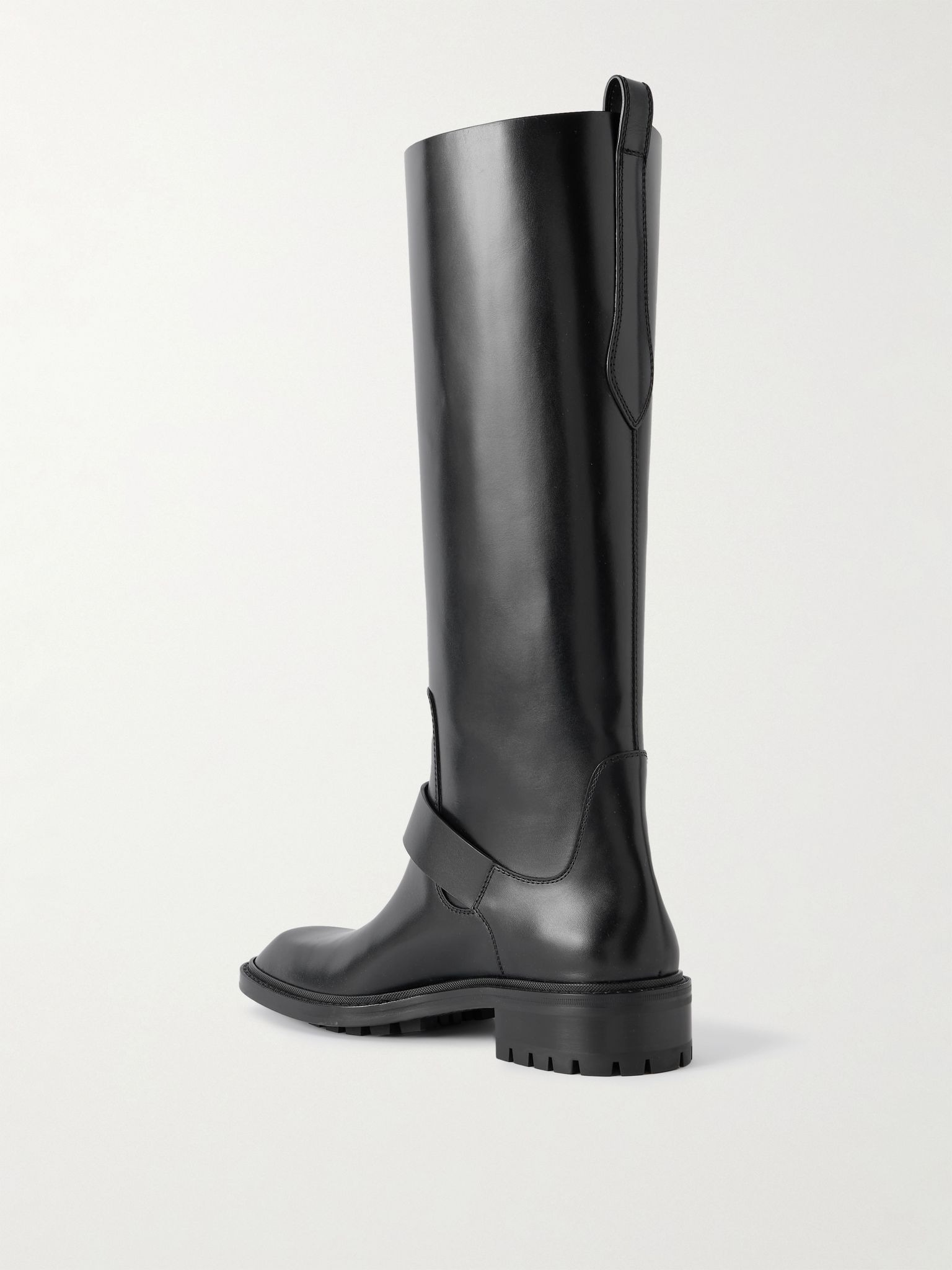Vadim Buckled Leather Knee Boots Black - 4