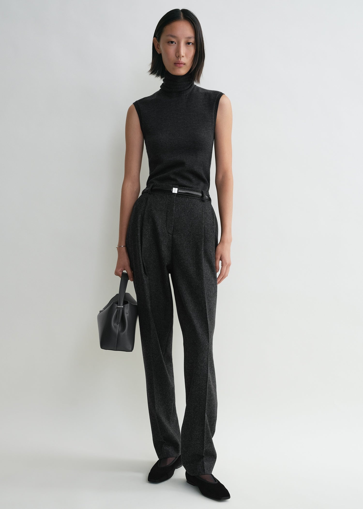 Double-pleated tailored trousers charcoal melange - 2