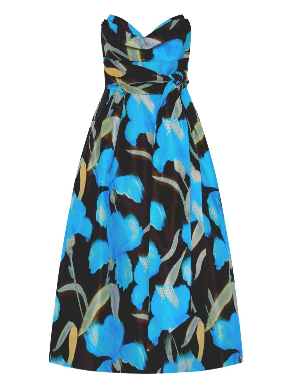floral-print strapless dress - 1