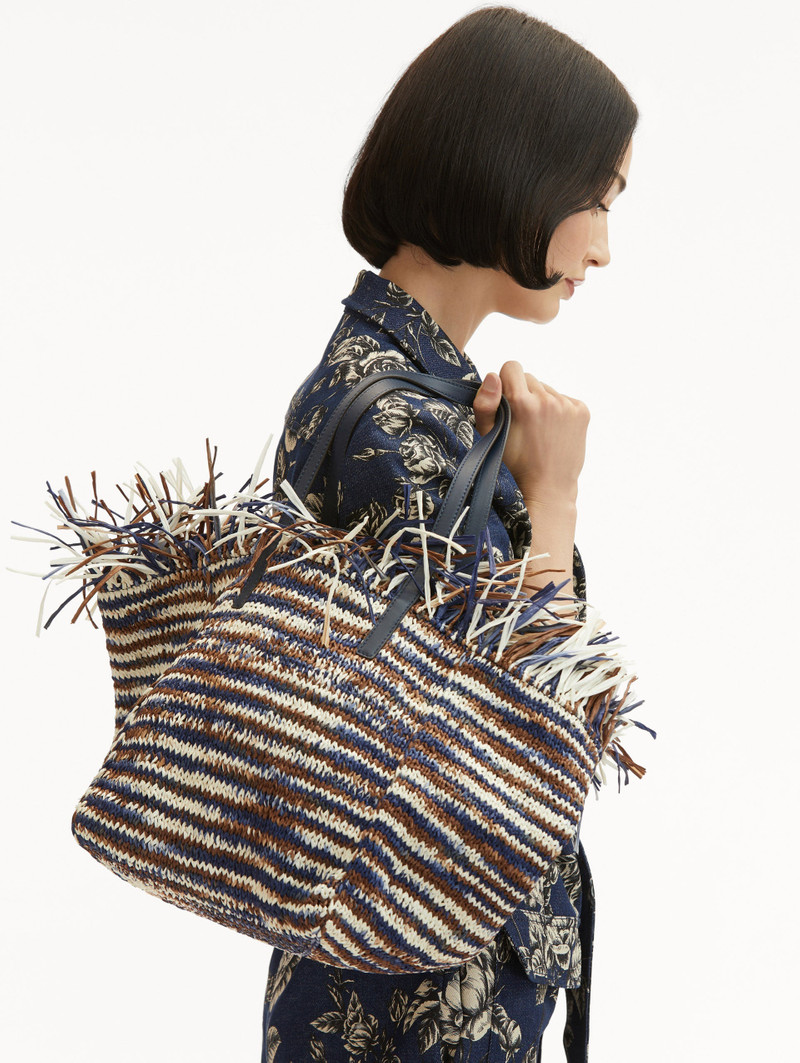 Oscar de la Renta MEDIUM RAFFIA CROCHET SQUARE TOTE outlook
