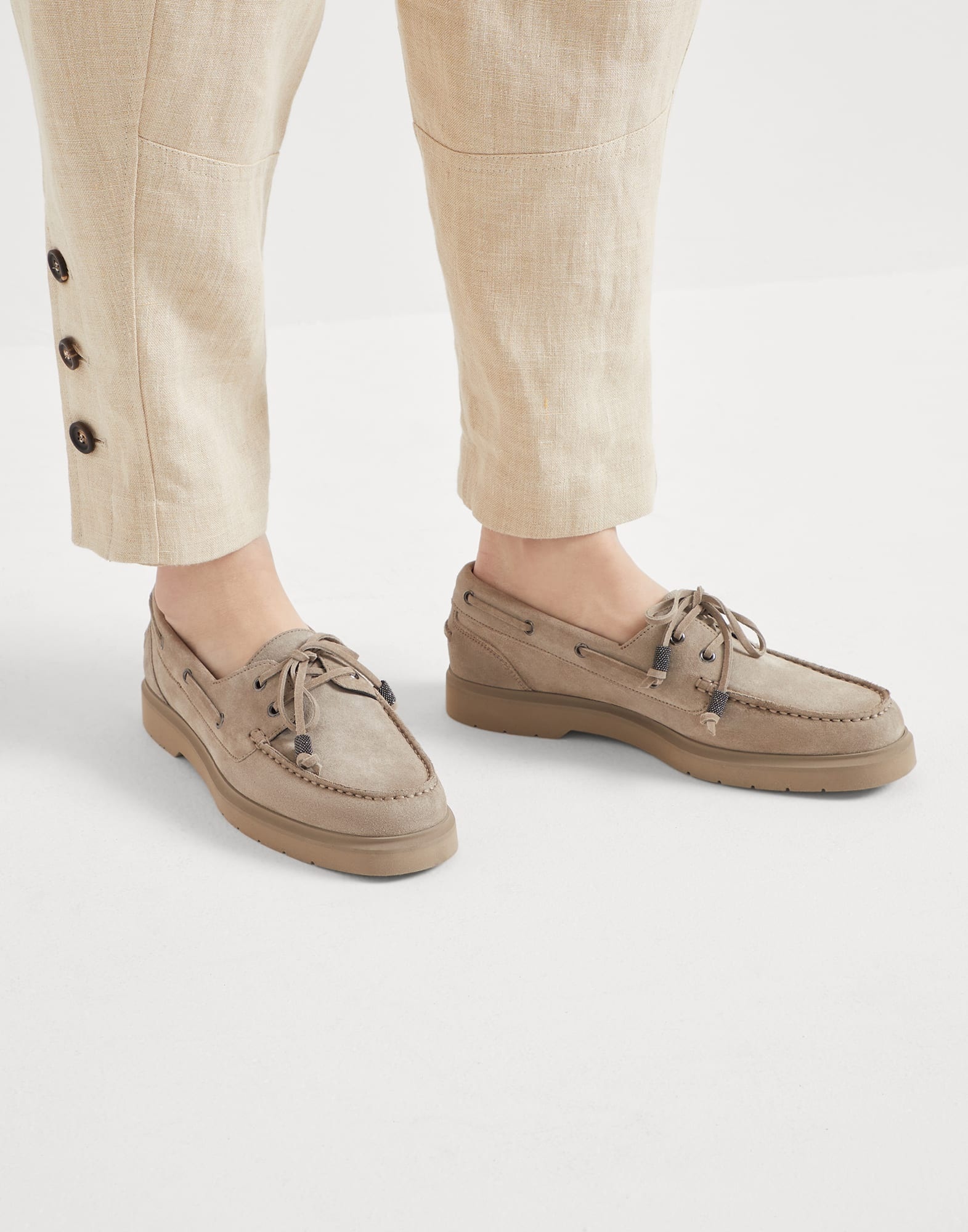 Suede sail penny loafers with shiny aglets - 4