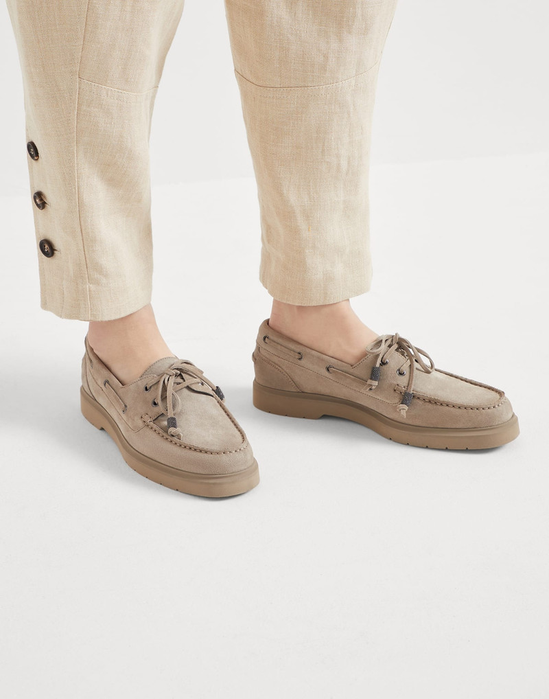 Suede sail penny loafers with shiny aglets 4
