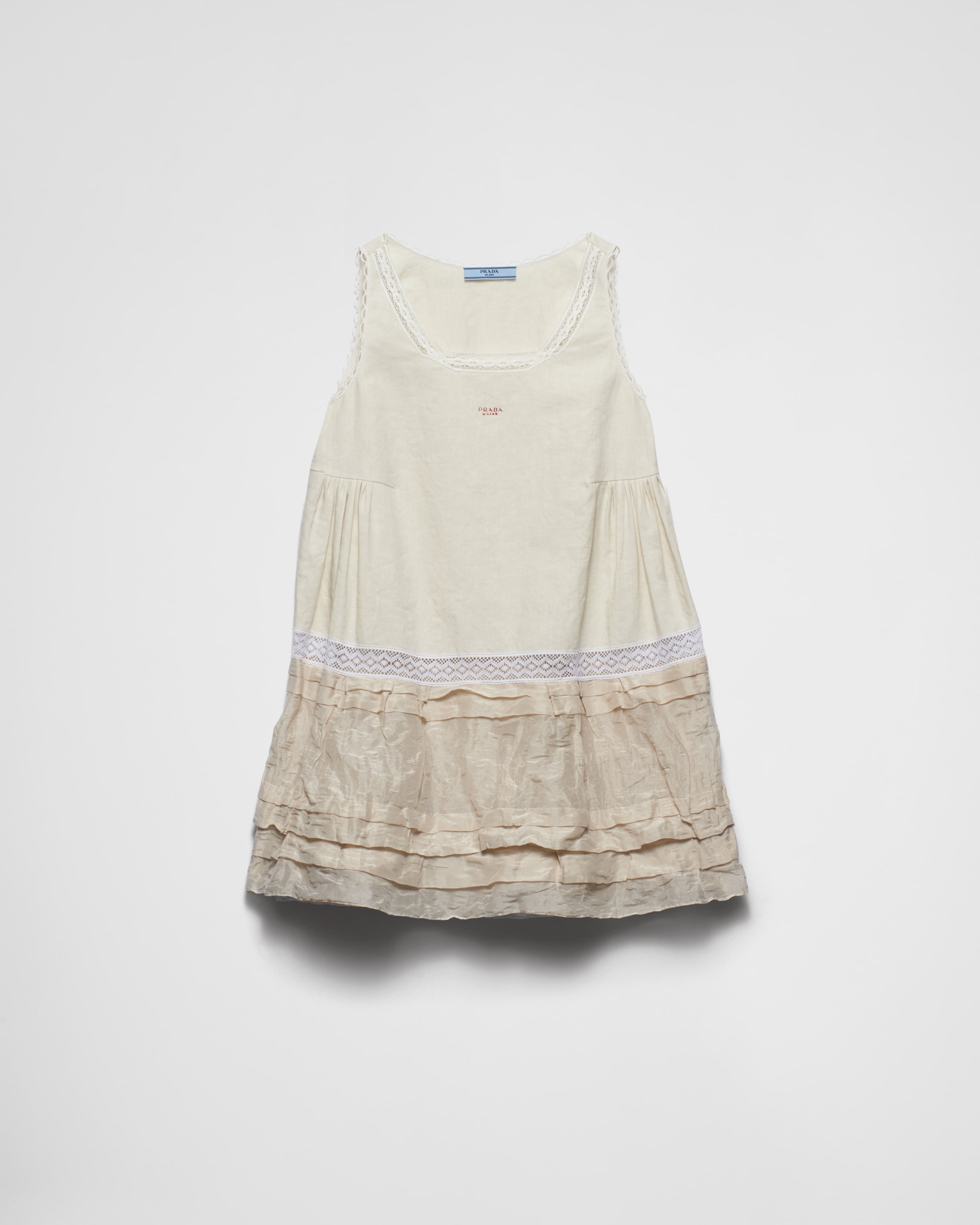 Embroidered linen and antique silk mini-dress - 1