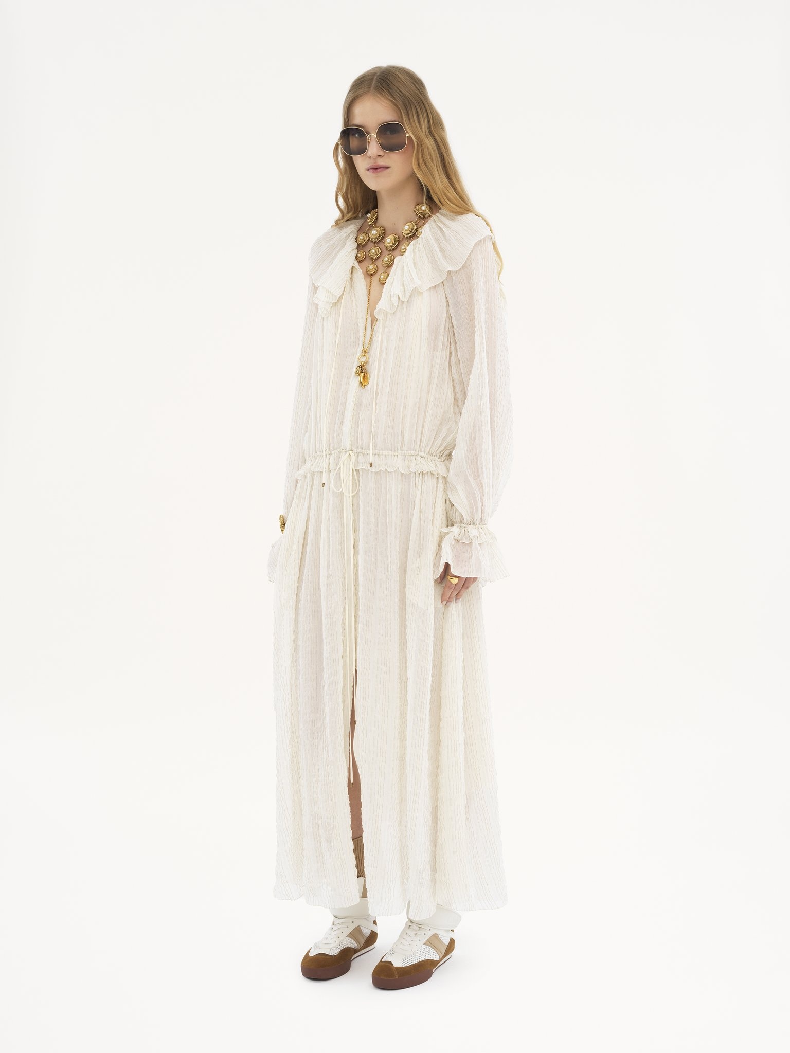 GATHERED LONG DRESS IN SILK CRÊPON - 4