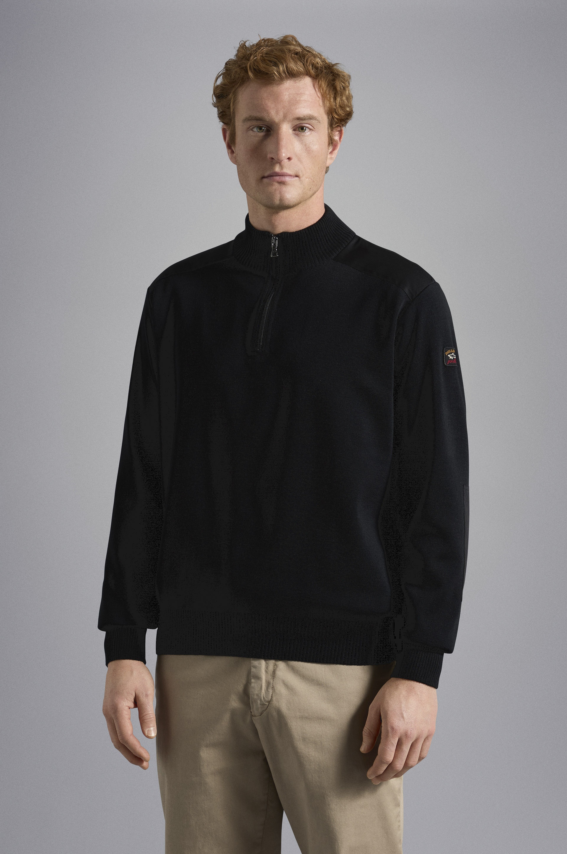 WOOL HALF ZIP SWEATER WITH ICONIC BADGE - 6