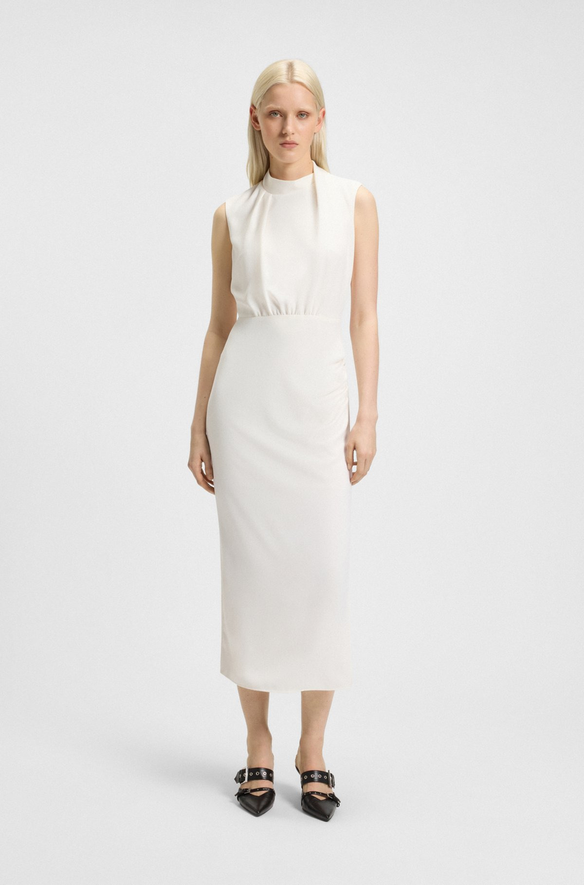 LONG-LENGTH DRESS IN CREPE WITH DRAPED MOCK NECKLINE - 3