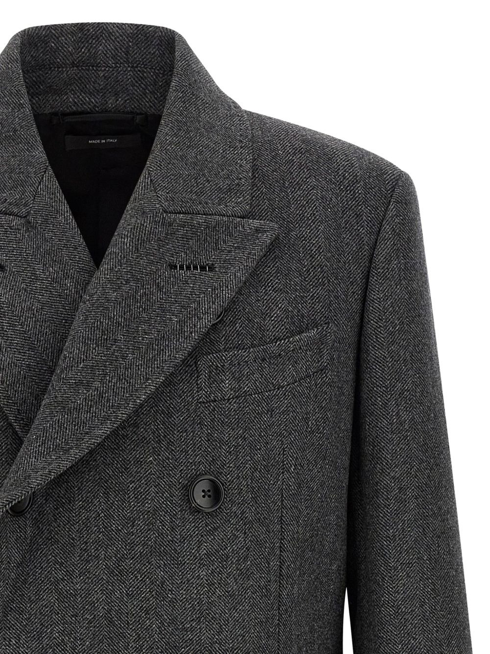 herringbone double-breasted coat - 3