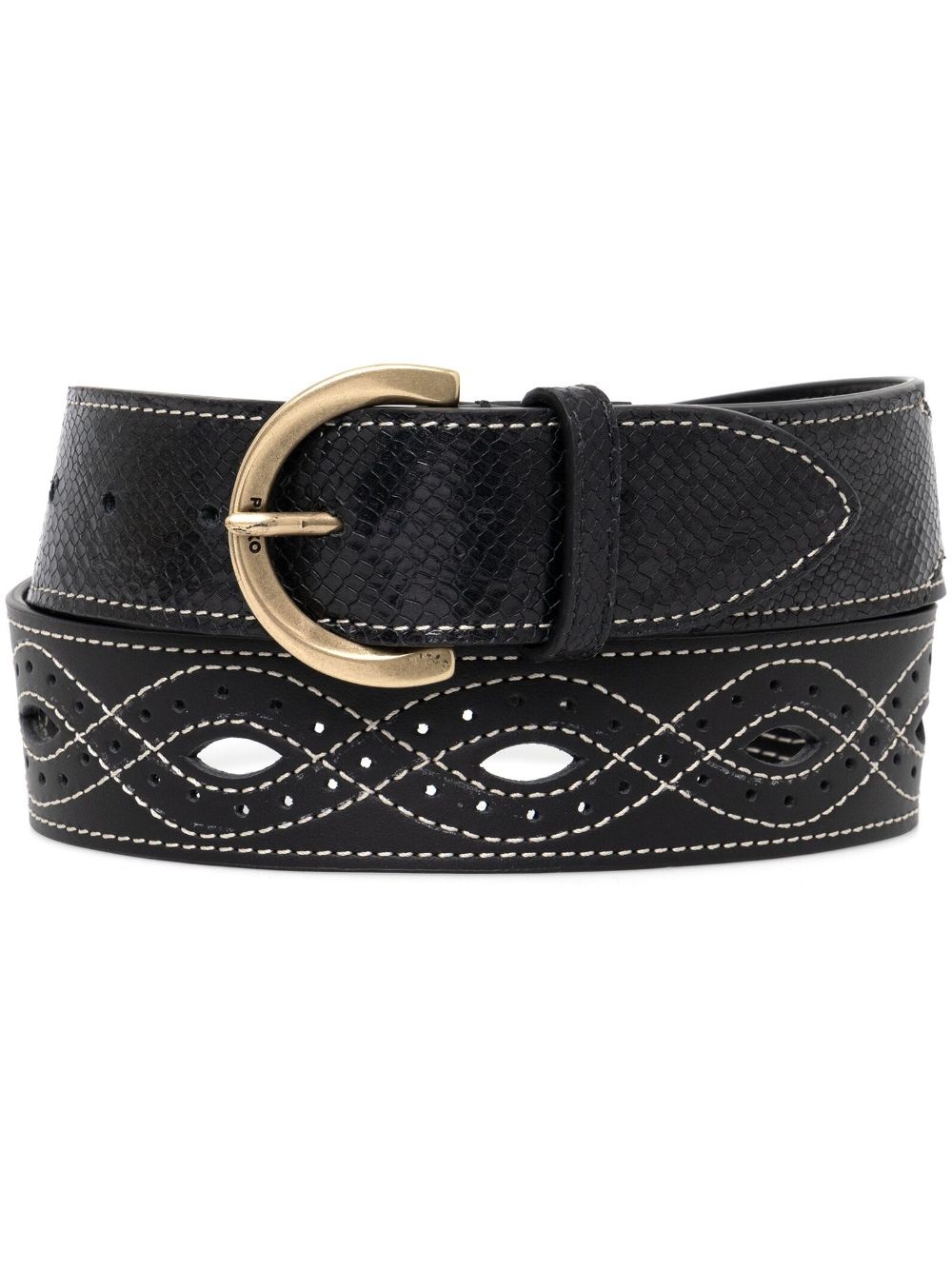 patterned-stitch leather belt - 1