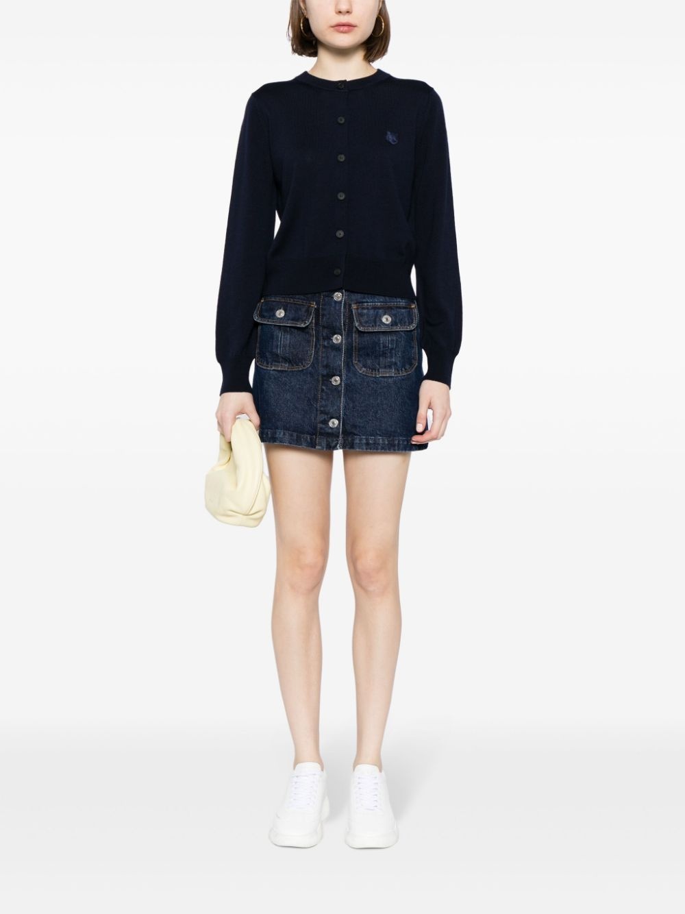 logo-appliqué wool cardigan - 2