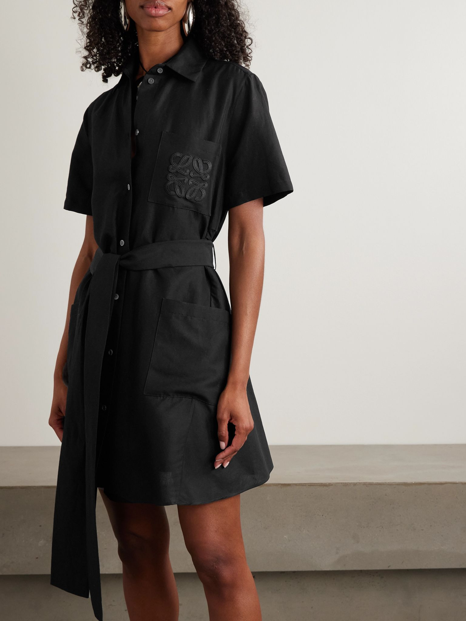 + Paula's Ibiza belted appliquéd voile mini shirt dress Black - 3