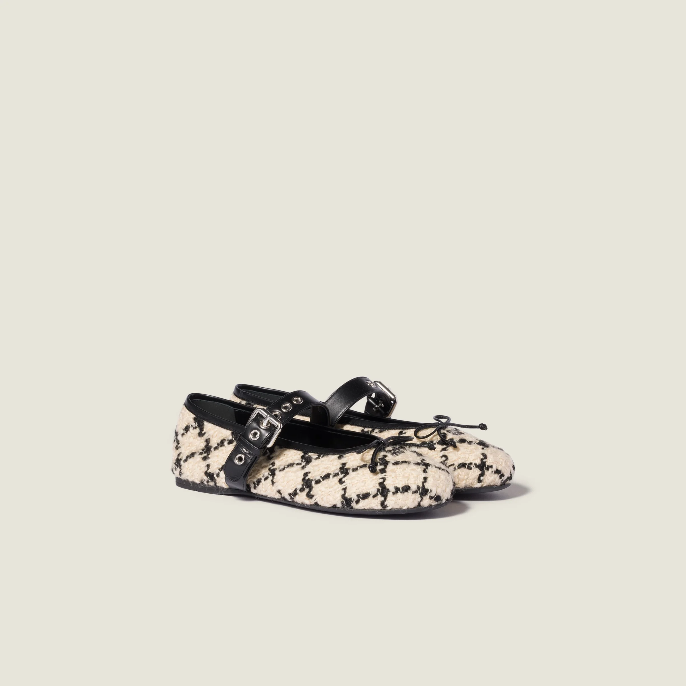 Bouclé check ballerinas - 1