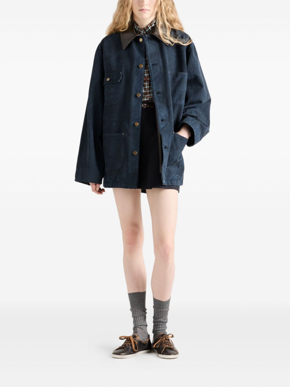 leather-collar button jacket - 2