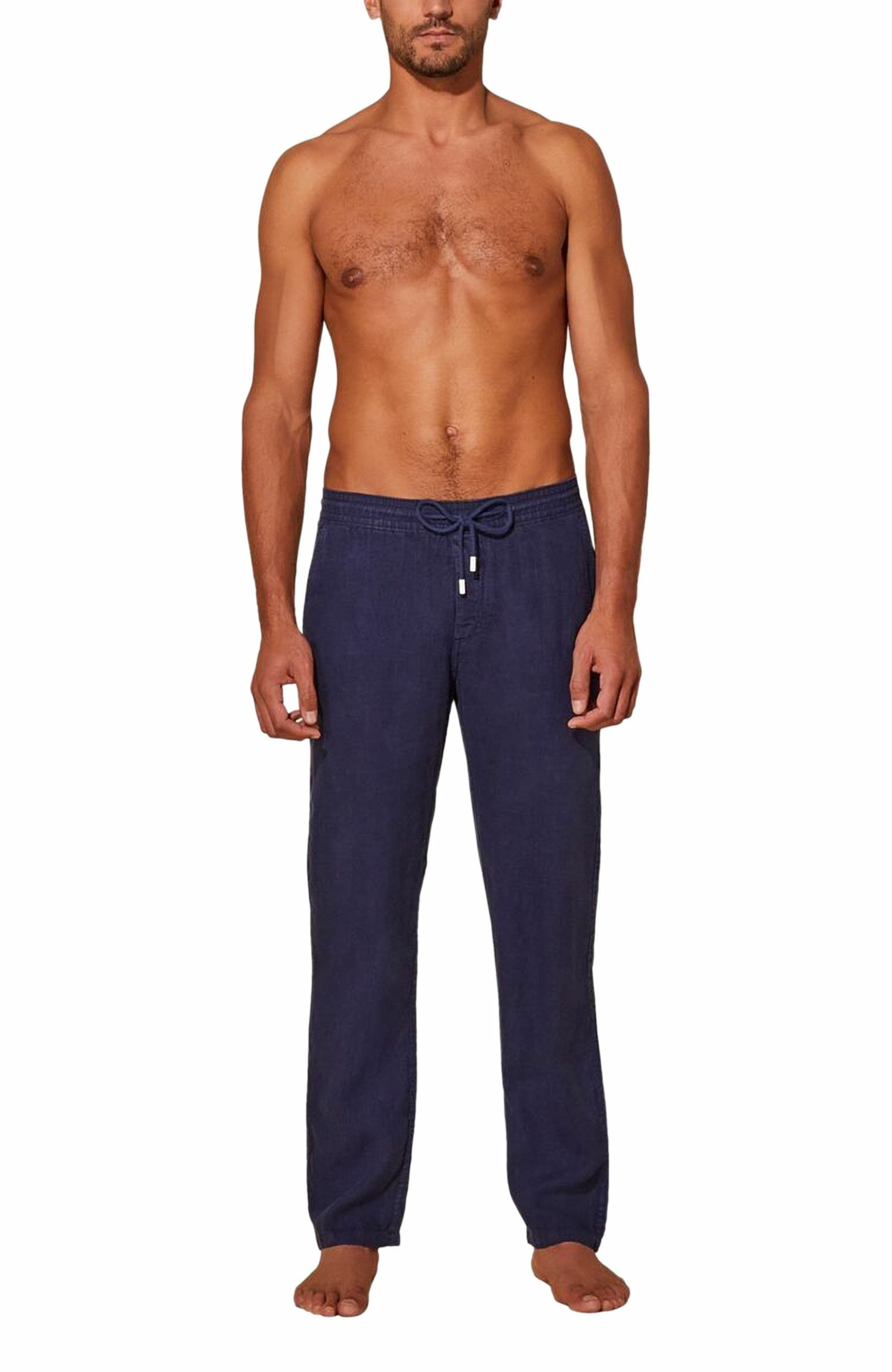 Vilebrequin Men's Solid Linen Pants in Bleu Marine at Nordstrom - 3