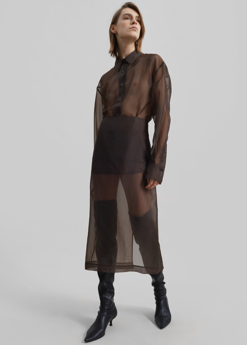 Peri Sheer Midi Skirt - Brown 7