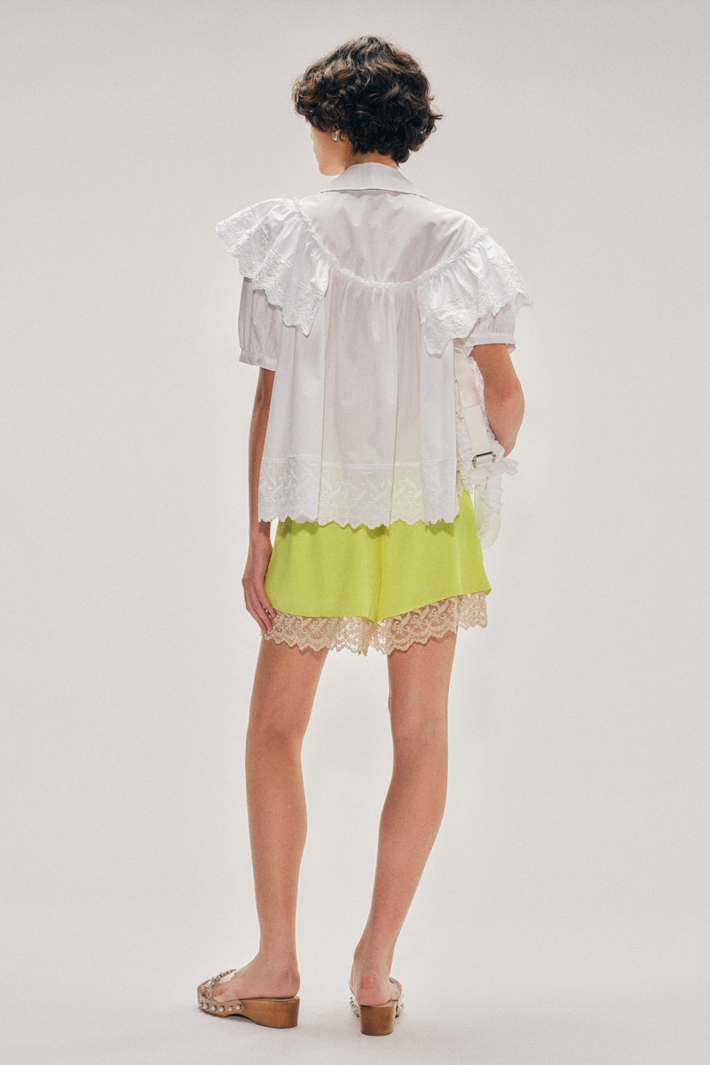 Cropped Puff Sleeve Ruffle Frill Trim Shirt 4