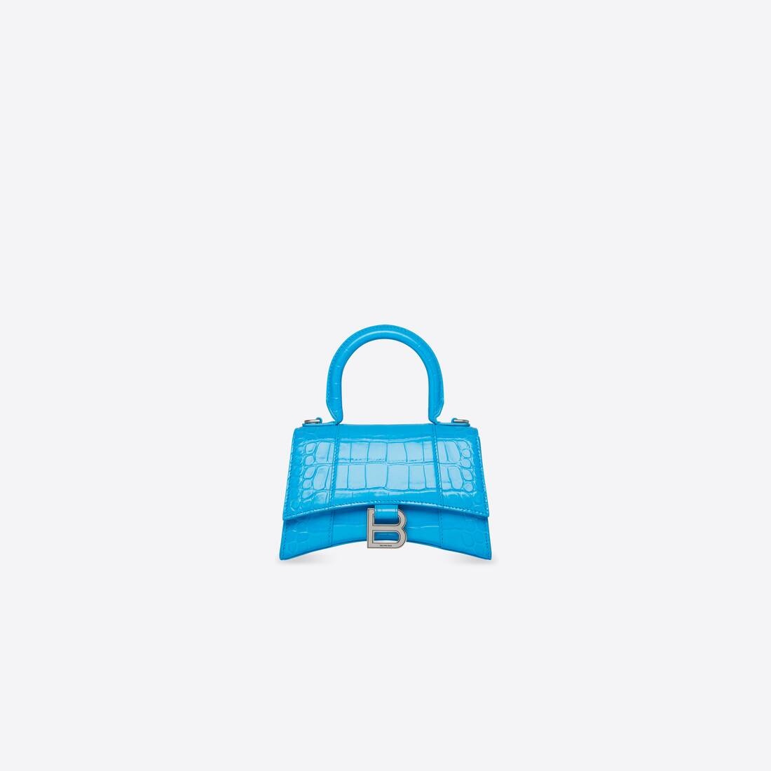 Women's Hourglass Xs Handbag Crocodile Embossed in Blue - 1