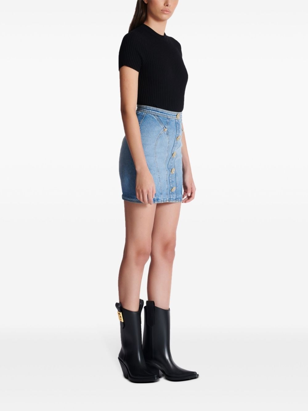 button-embellishment denim mini skirt - 3