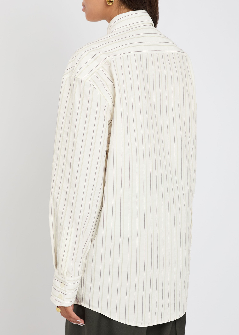 Yves Saint Laurent Logo Stripe-embroidered Cotton Shirt - 3