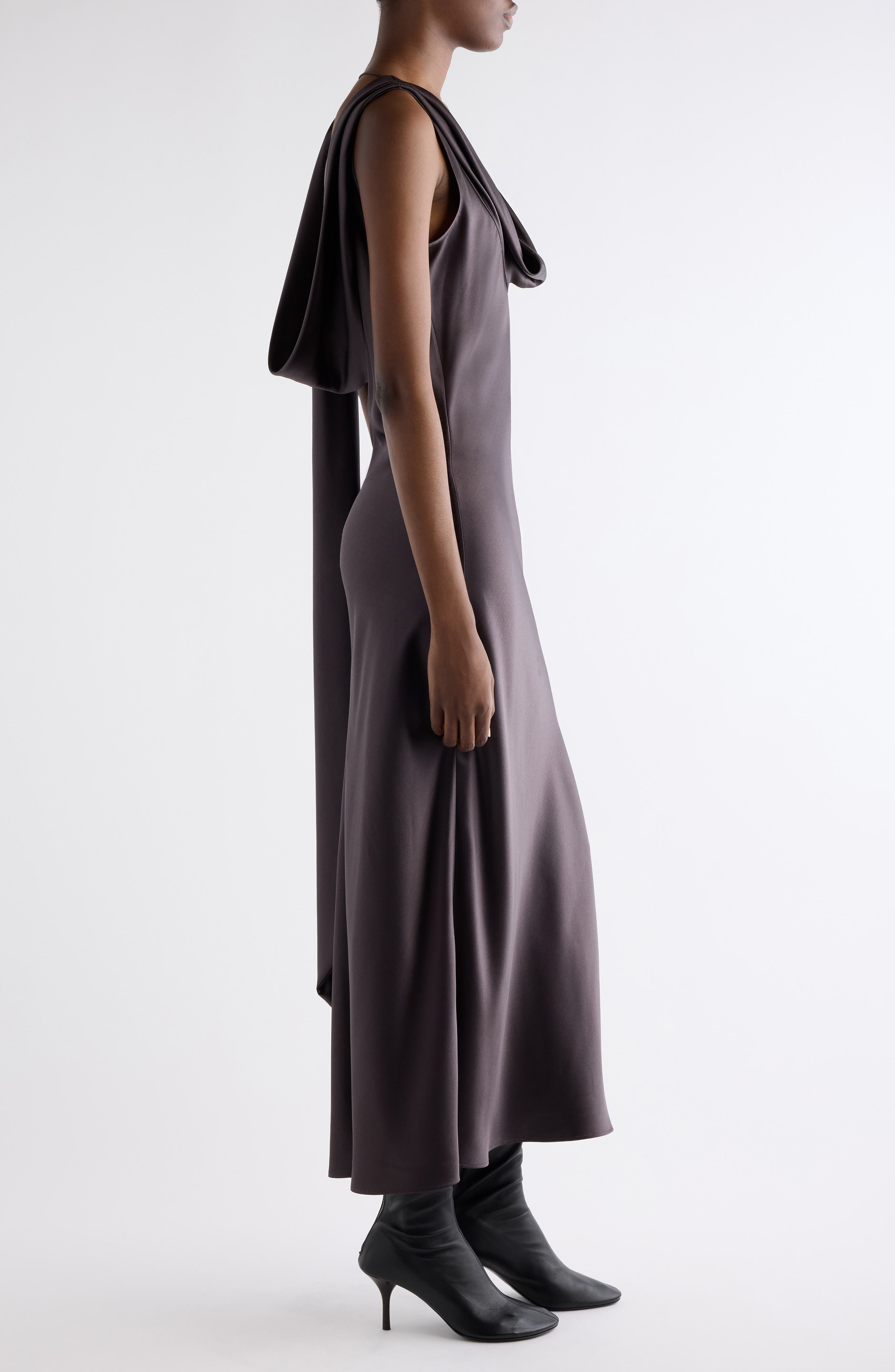 Acne Studios Dotti Cowl Neck Silk Satin Scarf Slipdress in Graphite Grey at Nordstrom - 4