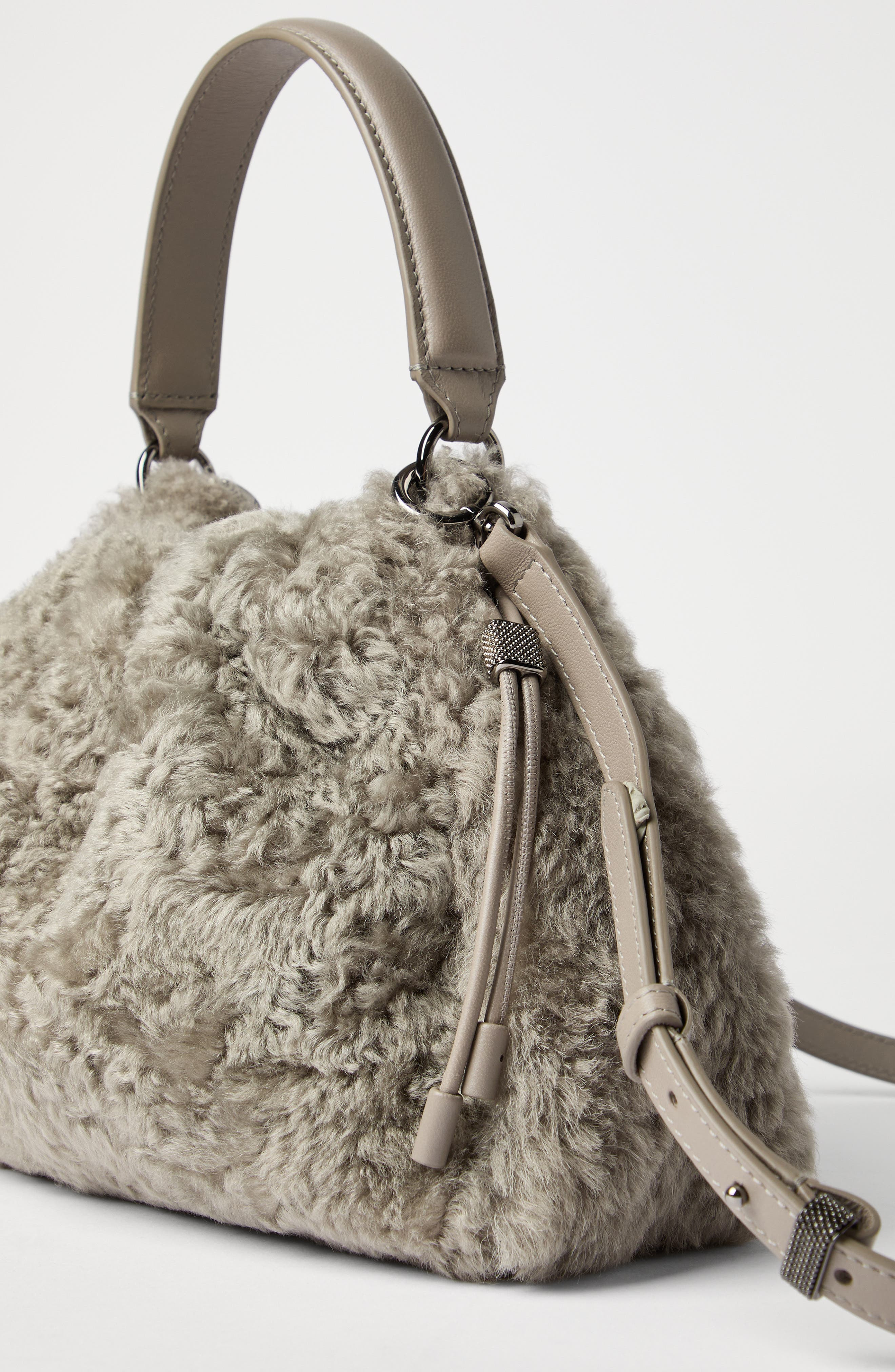 Brunello Cucinelli Shearling Mellow small bucket bag in Light Brown at Nordstrom - 4