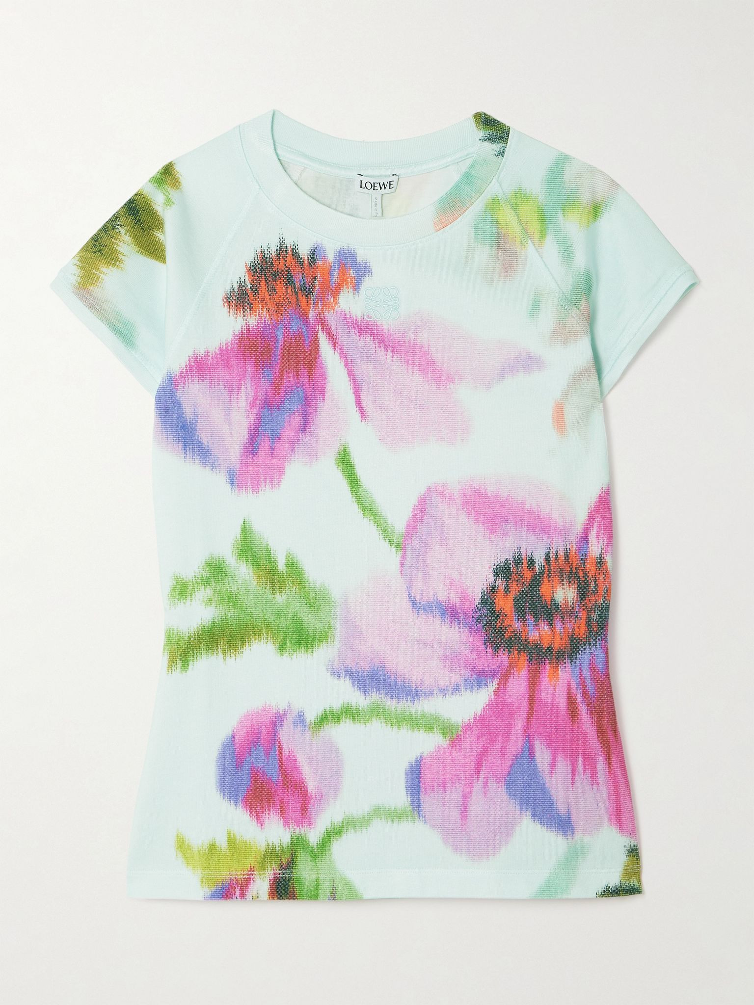 Embroidered floral-print cotton-blend jersey T-shirt White - 1