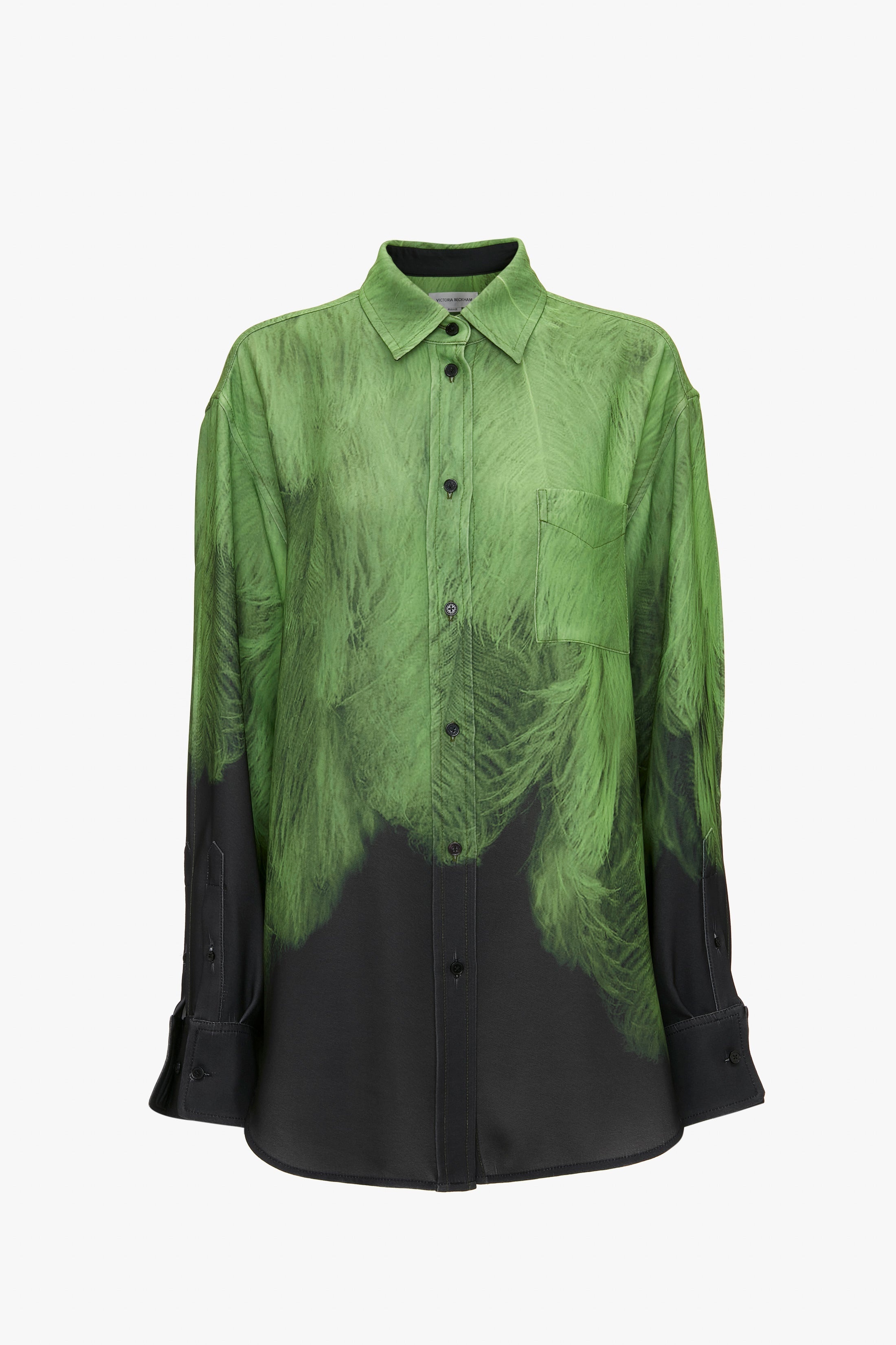 Oversized Digital Feather Print Shirt in Black-Green - 1
