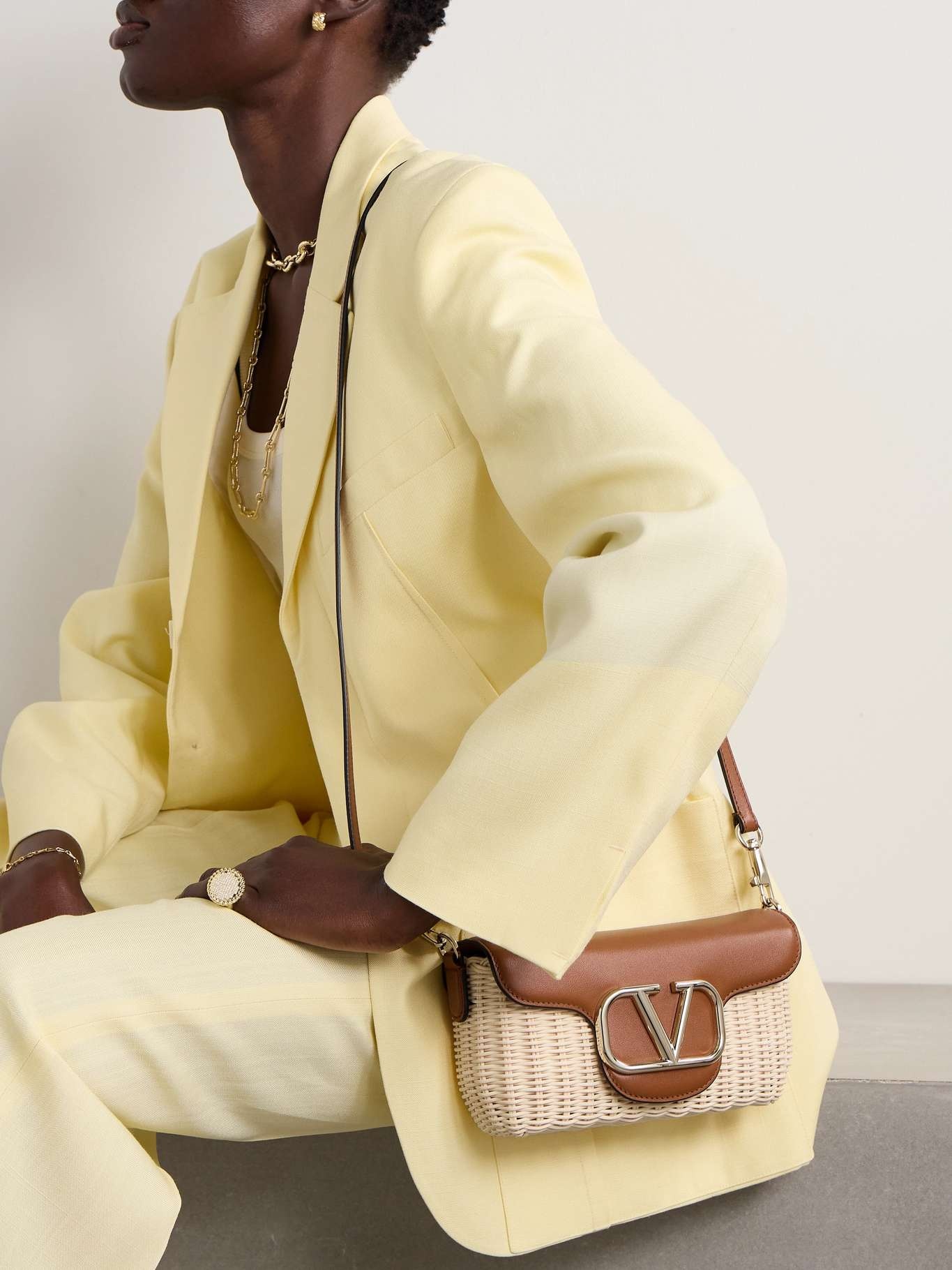 Locò embellished leather-trimmed raffia shoulder bag - 2