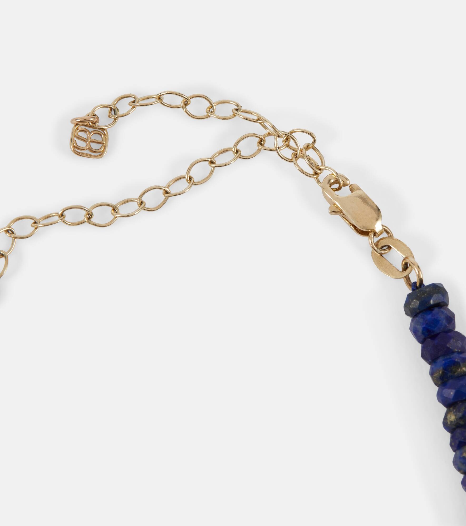 14kt gold beaded necklace with diamonds and lapis - 4
