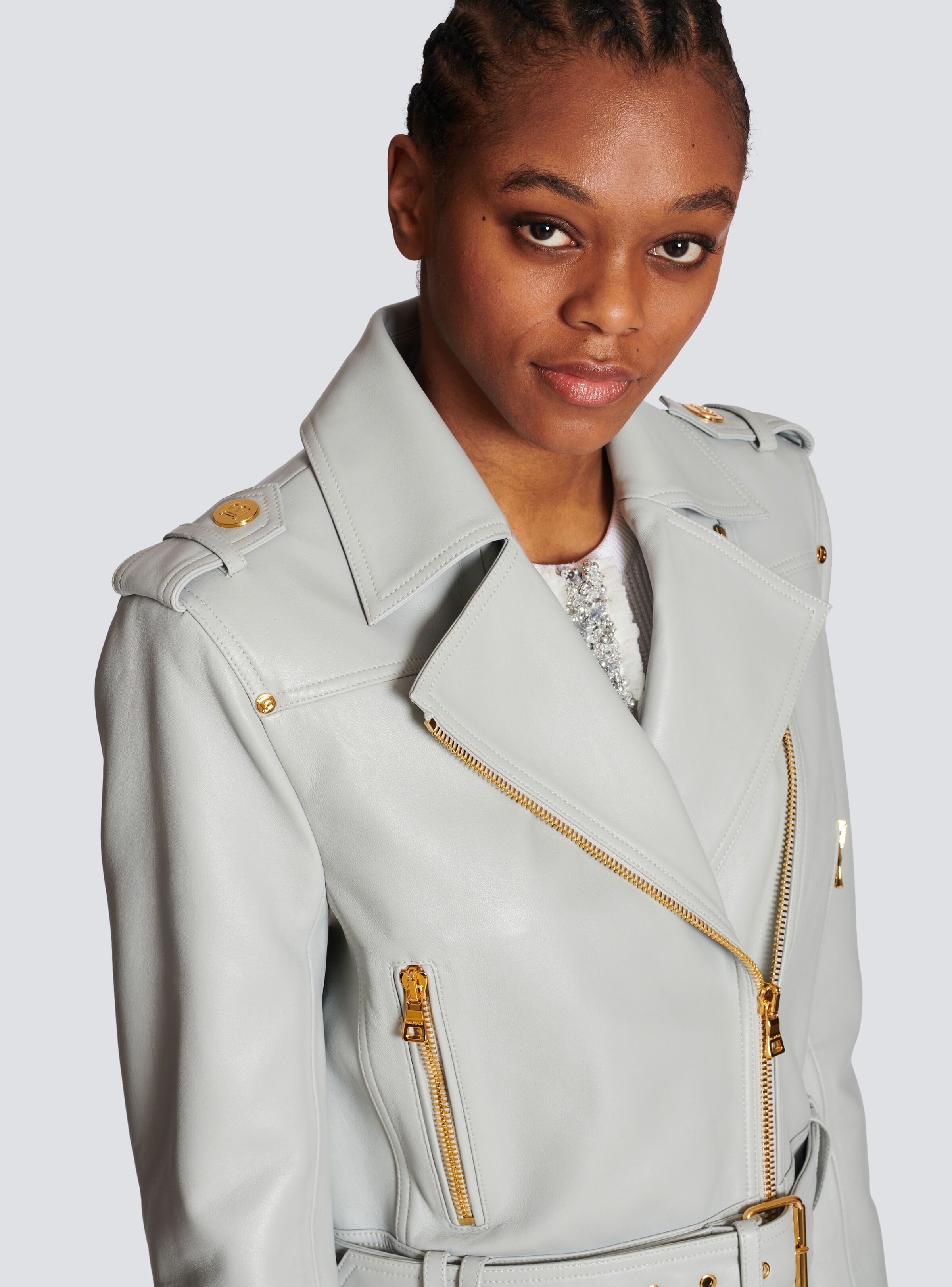 Short leather biker jacket - 7