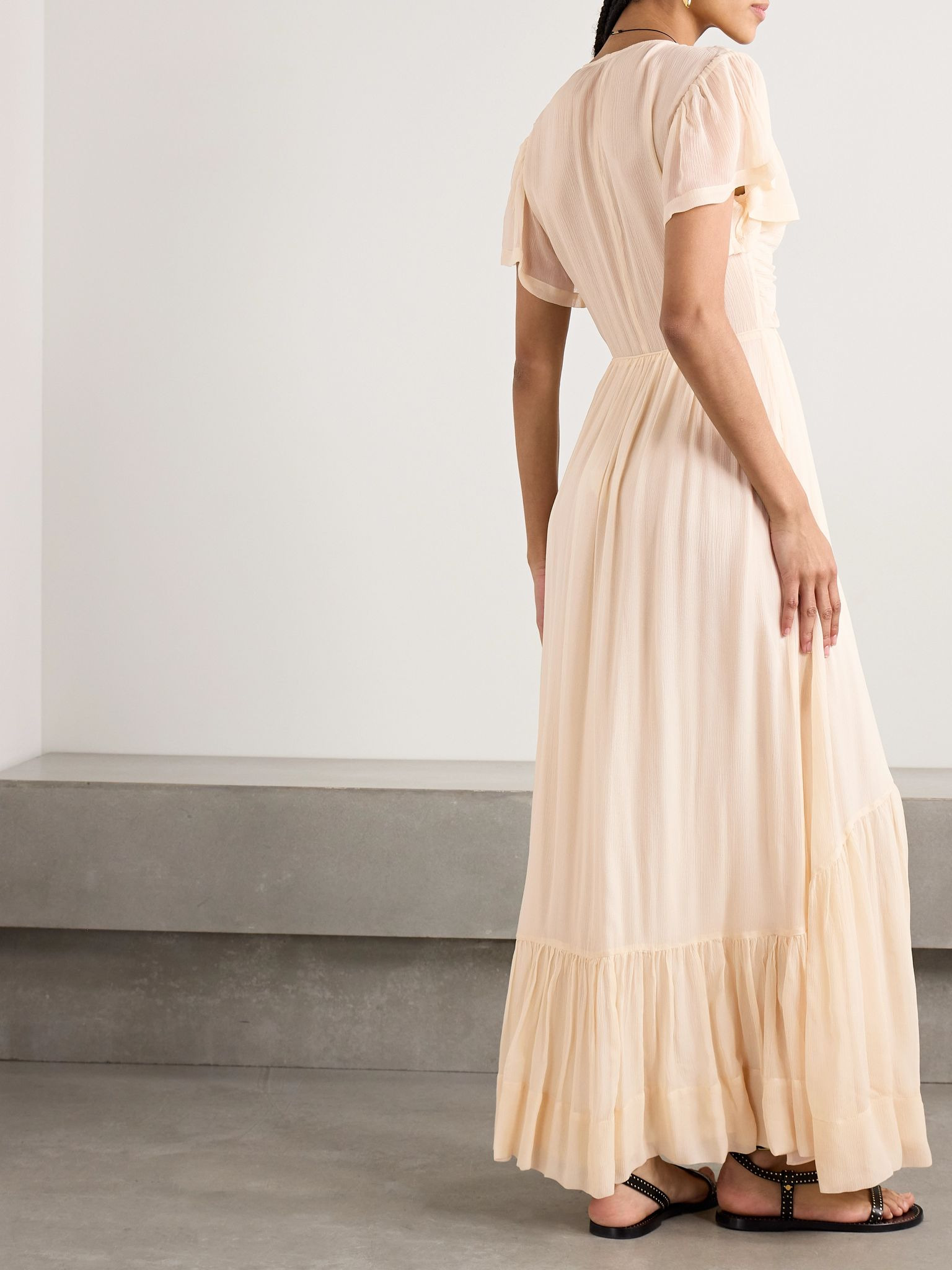 Agathe tiered gathered silk-crepon maxi dress Beige - 3
