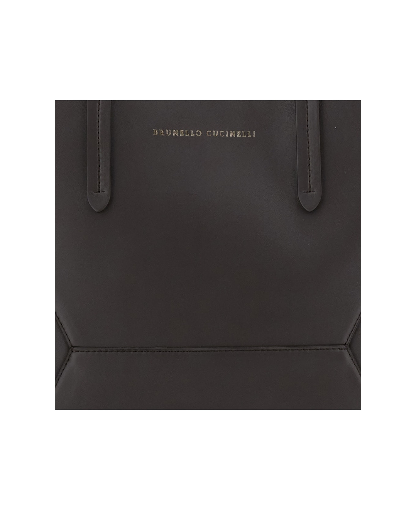 Brown Tote Bag With Logo Lettering On The Front And Geometric Panels Design In Leather Woman - 4