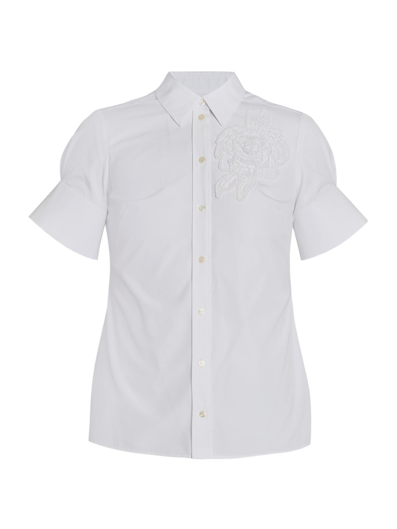 Women's Floral Appliqué Cotton Shirt - White 1