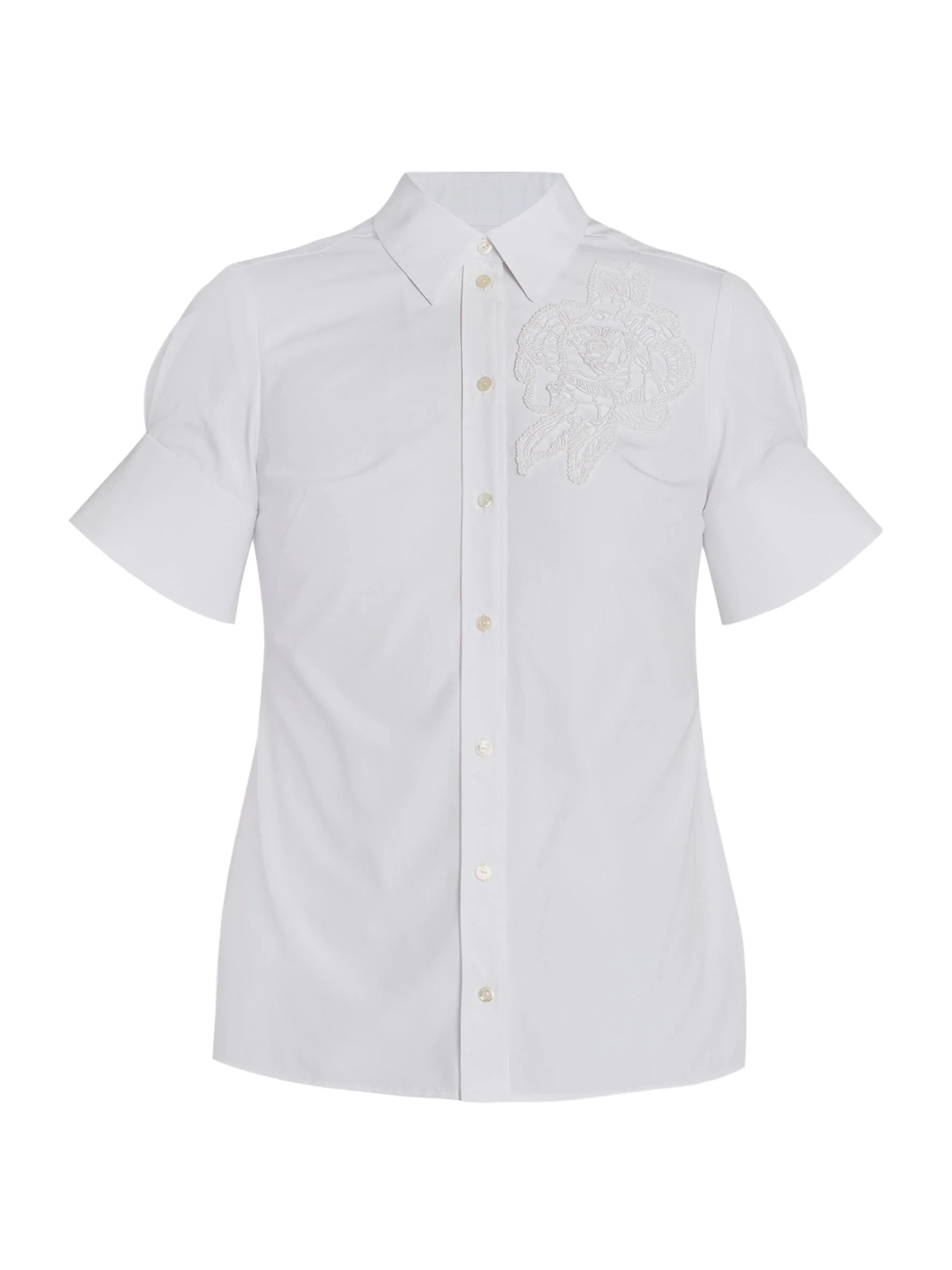 Women's Floral Appliqué Cotton Shirt - White - 1